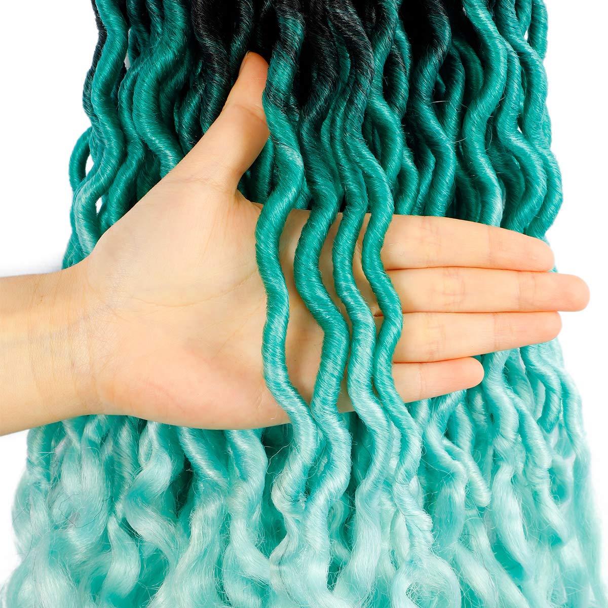 Ouyafei 5Pack Wavy Faux Locs Braids Crochet Hair 20inch Ombre Green  Braiding Hair Goddess Locs with Curly Ends Synthetic Twist Crochet Hair  Extensions (1B/Green/Light Green#,500g/Lot) 20 Inch (Pack of 5) 1B/Green/Light  Green3