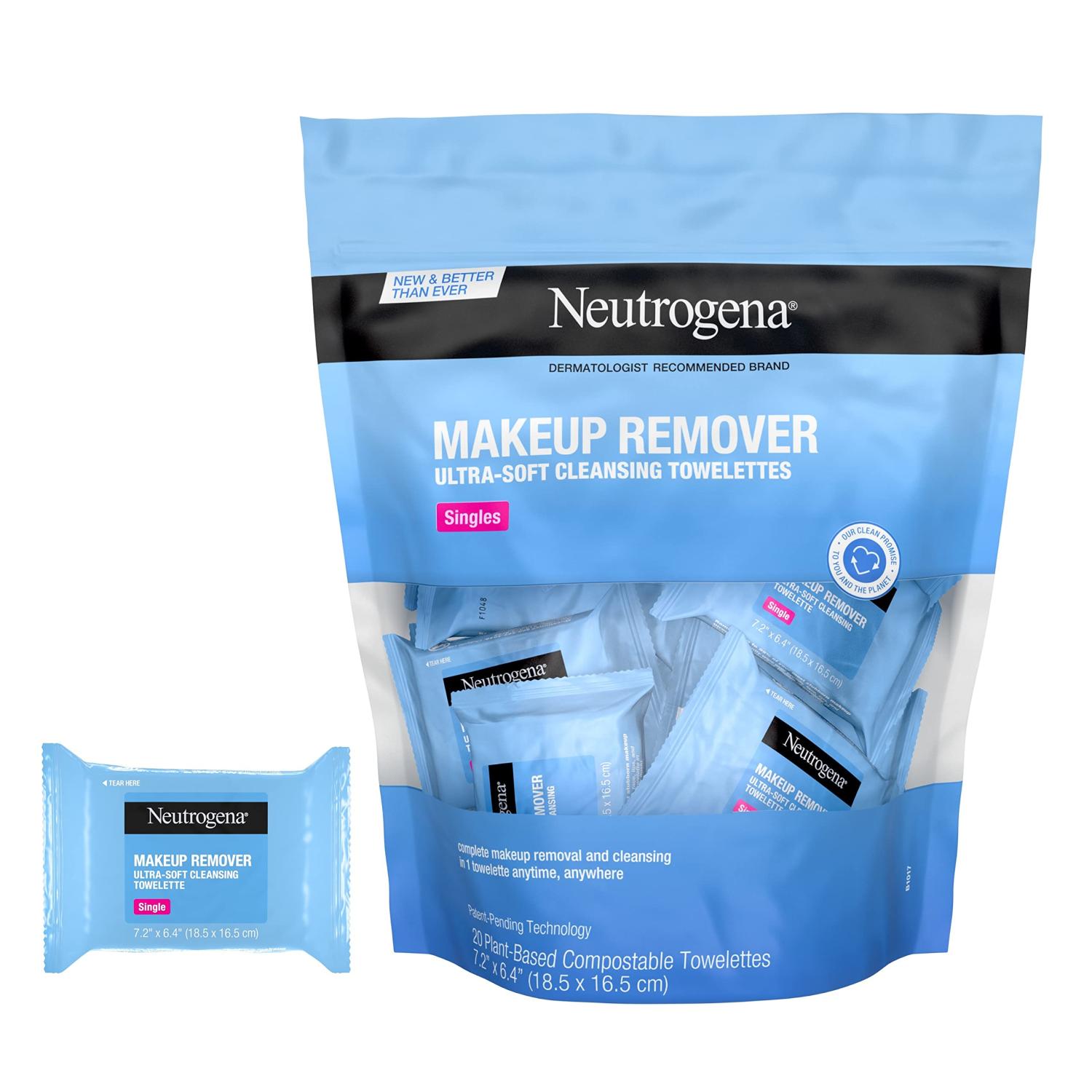 Neutrogena Makeup Remover Cleansing Towelettes Singles 20 PreMoistened