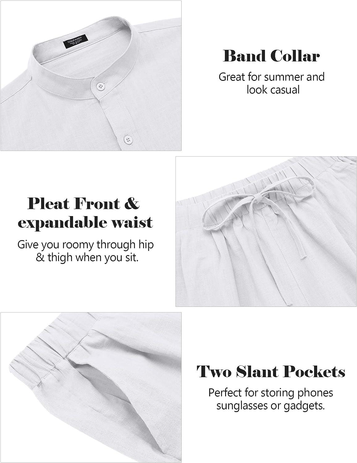 COOFANDY Linen Sets For Men 2 Piece Button Down Shirt Long Sleeve