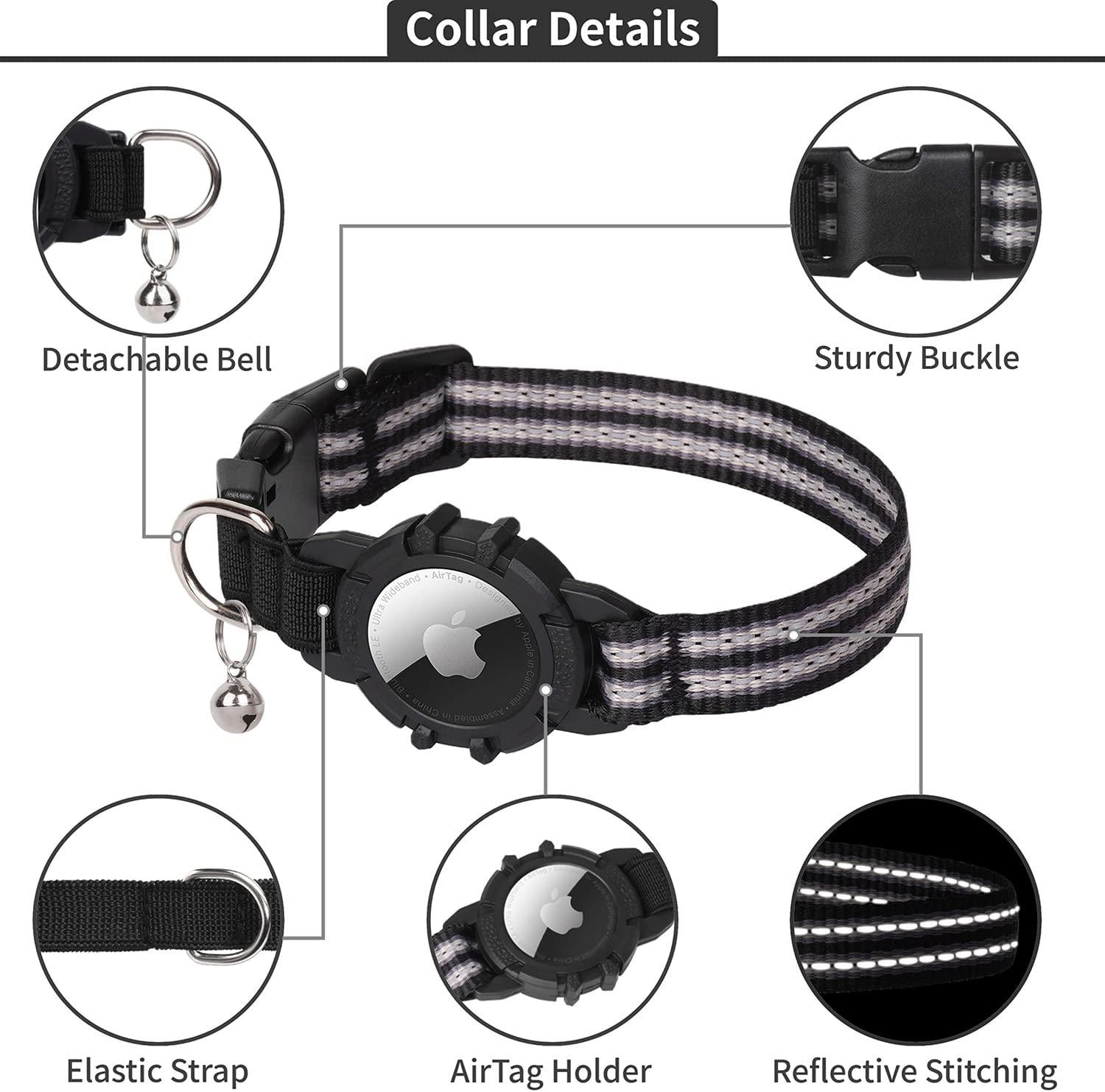 AirTag Cat Collar, FEEYAR Integrated Apple Air Tag Cat Collar