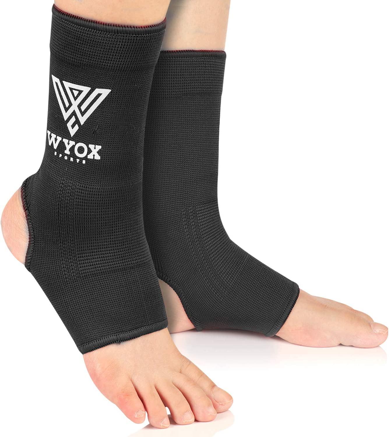 WYOX Ankle Wraps Support Boxing Gear for Men Women Muay Thai Ankle Support  Kickboxing Wraps Gym Ankle Support (Pair) Black S M (Women 4.0 - 6.5 Men  3.0 - 5.5)