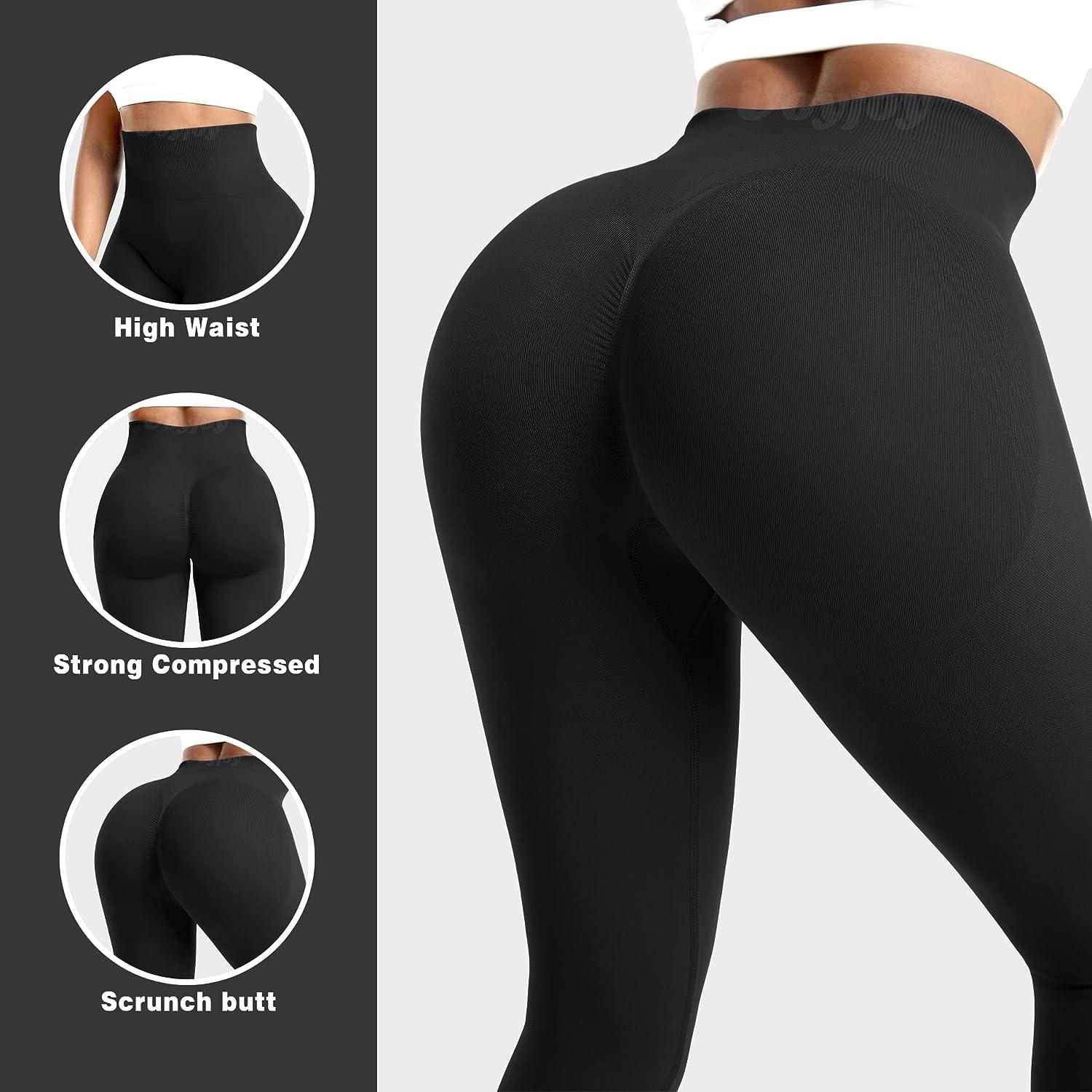 VOYJOY Women's Scrunch Butt Lifting Seamless Yoga Leggings High Waist Pants  Tummy Control Vital Runched Booty Compression Tight, #2 Black : :  Fashion