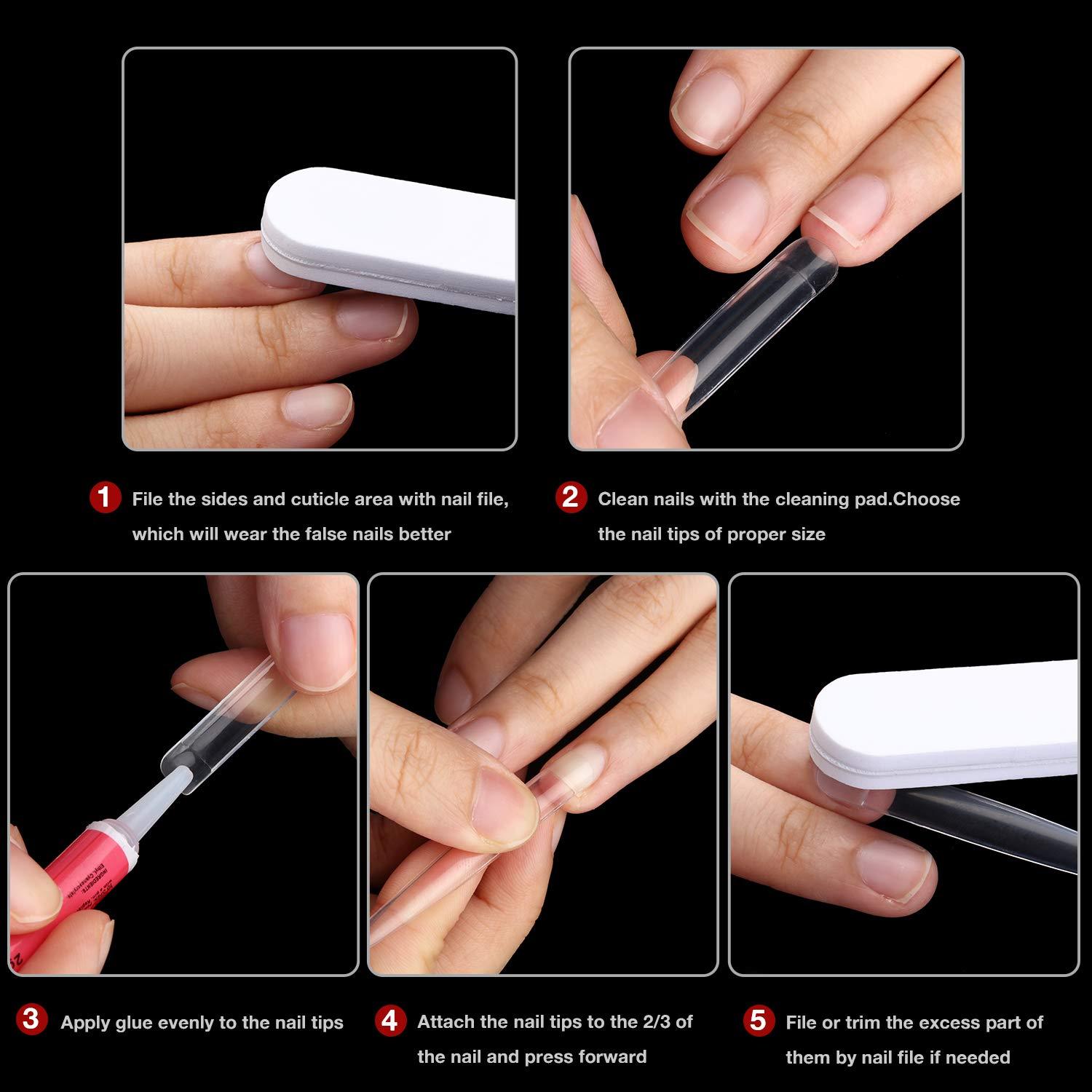 180 Extra Long Stiletto False Nails Tips Set with Files Clear DIY