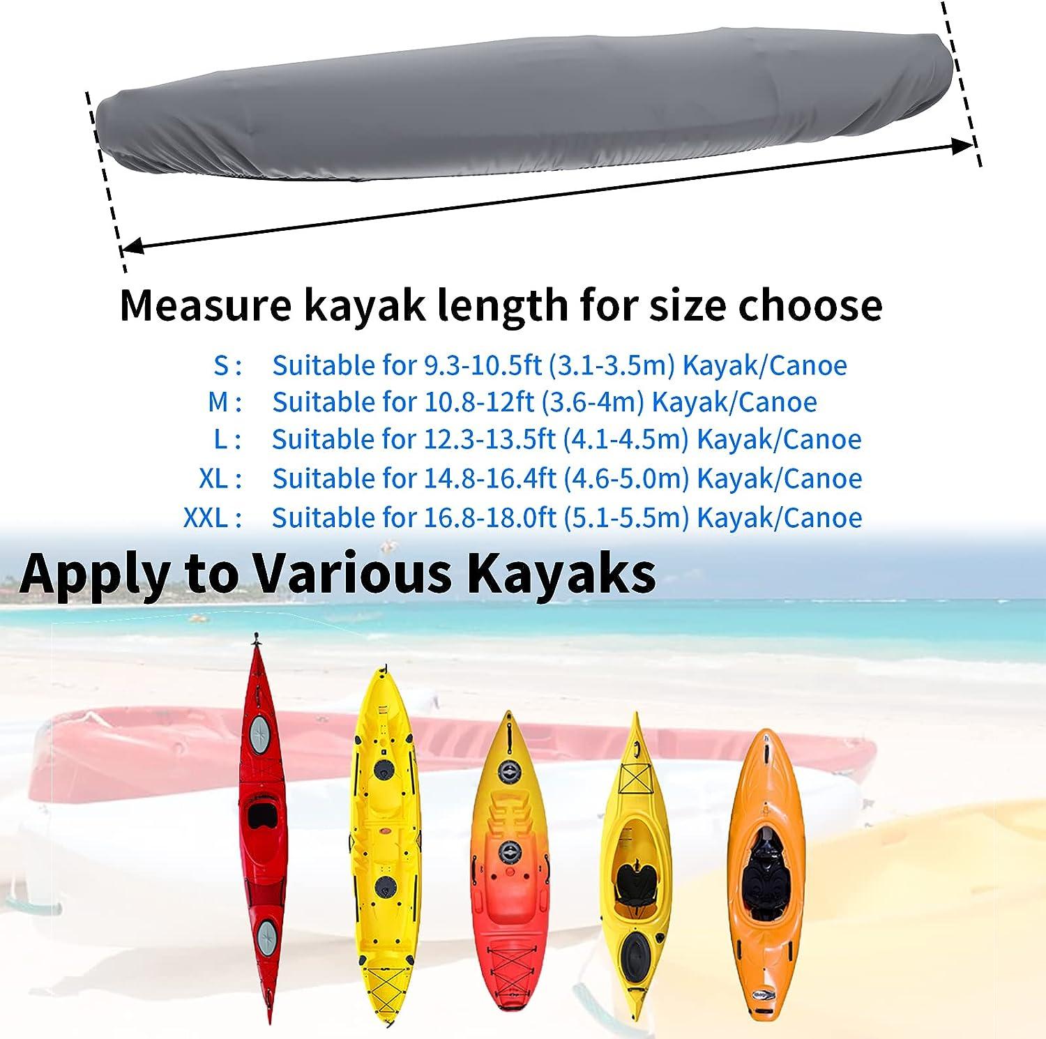 MirMengs Waterproof 420D Kayak Cover, 9.3-18ft Extra Thick UV Protection Kayak  Covers for Outdoor Storage, Universal Canoe Storage Dust Cover Sunblock  Shield for Fishing Boat Paddle Board M (For 10.8-12ft kayak) Gray