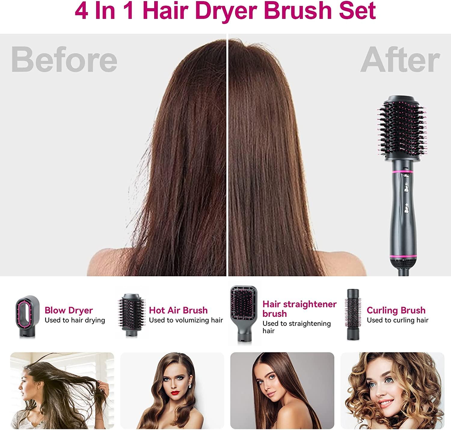Hair Dryer Brush, 4 in 1 Detachable Blow Dryer & Volumizer Styler Hot Air  Brush Hair Dryer Brush Blow Dryer Brush in One for Hair Drying Volumizing  Straightening Curling Styling