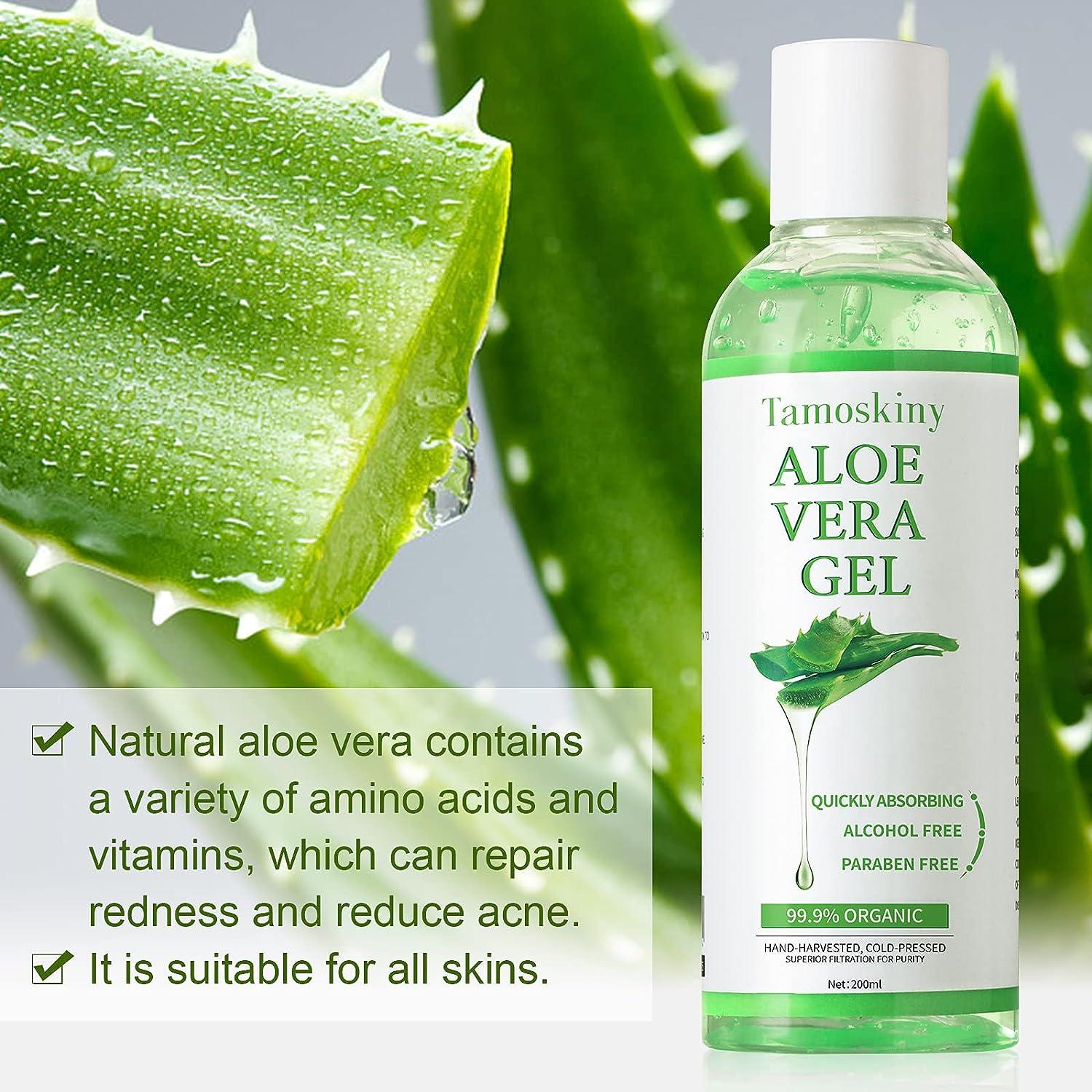 Organic Aloe Vera Gel for Face, Hair & Sunburn Relief - Pure Soothing Gel  for Skin Care, Acne & After Sun Repair - Non-Sticky Moisturizing Formula -  6.8 oz | Buy Now
