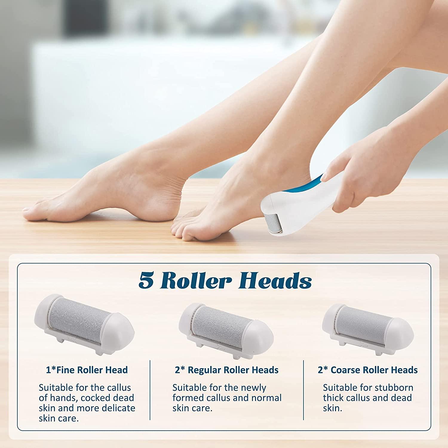 Callus Remover for Feet, Electric Foot File Rechargeable Foot Scrubber  Pedicure Tools for Feet Electronic Callus Shaver Waterproof Pedicure kit  for Cracked Heels and Dead Skin with 5 Roller Heads Chromed Blue