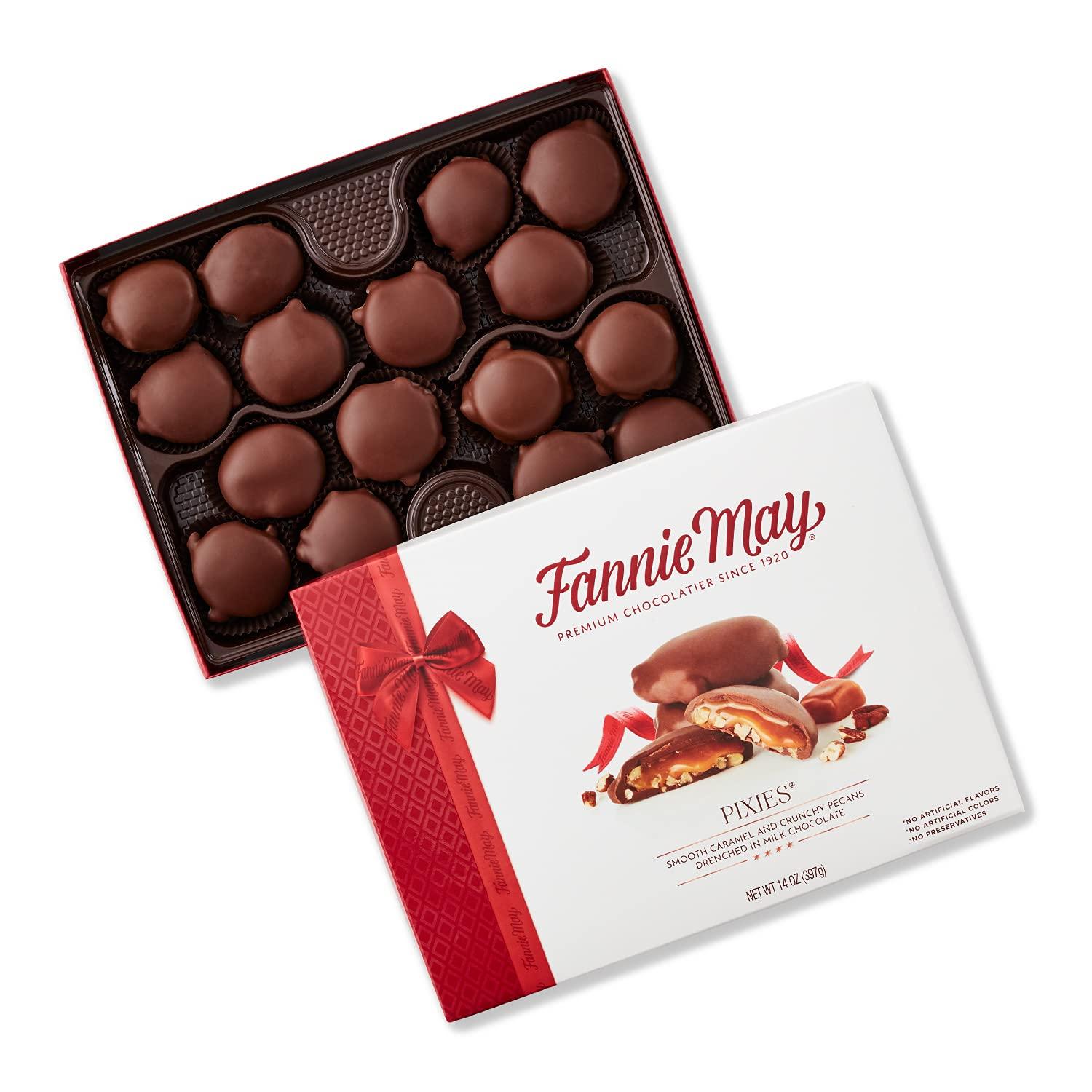 Fannie May Pixies Milk Chocolate Covered Caramel with Pecans Gift Box