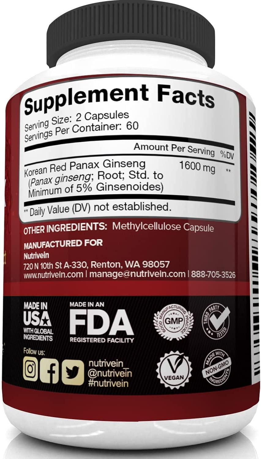 Korean Red Panax Ginseng - 120 Capsules - Extra Strength 1600mg - Foto 4