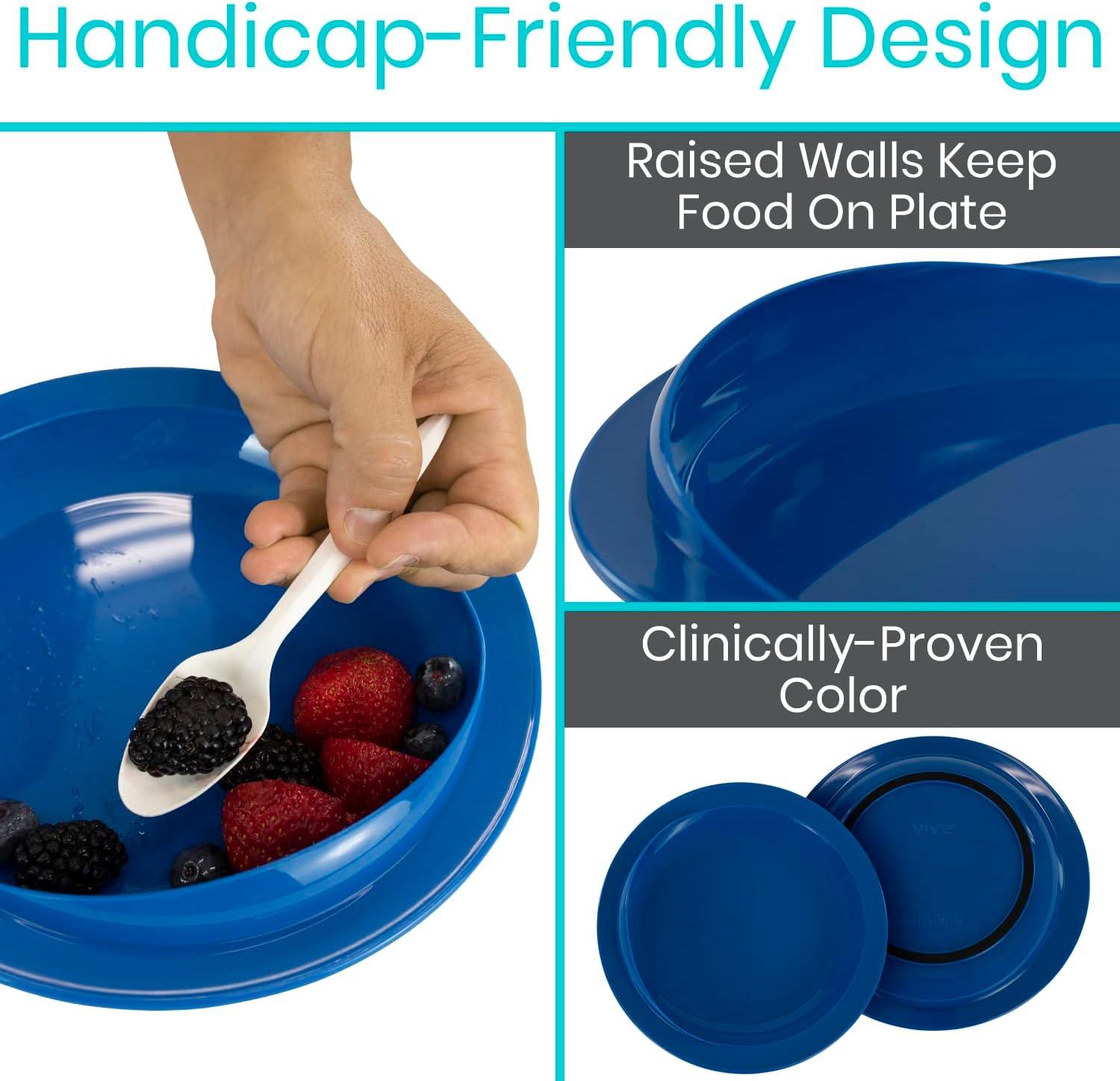 Vive SpillProof Scoop Plate, 9" (2 Pack) Dish with Wall for Disabled