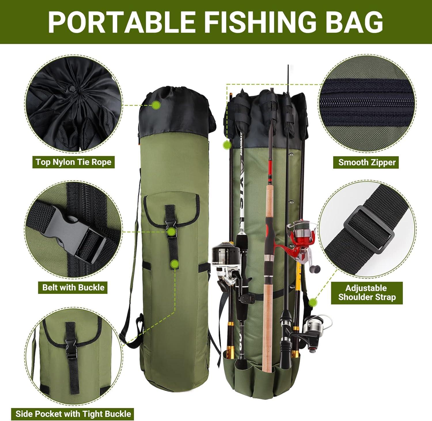 FOUUAAOOU Fishing Rod Bag Fishing Rod Case Bag with Durable Folding Oxford  Fabric Portable Fishing Bag Fish Rod Storage Bag Fishing Pole Case Bag for Men  Fishing Gifts Green