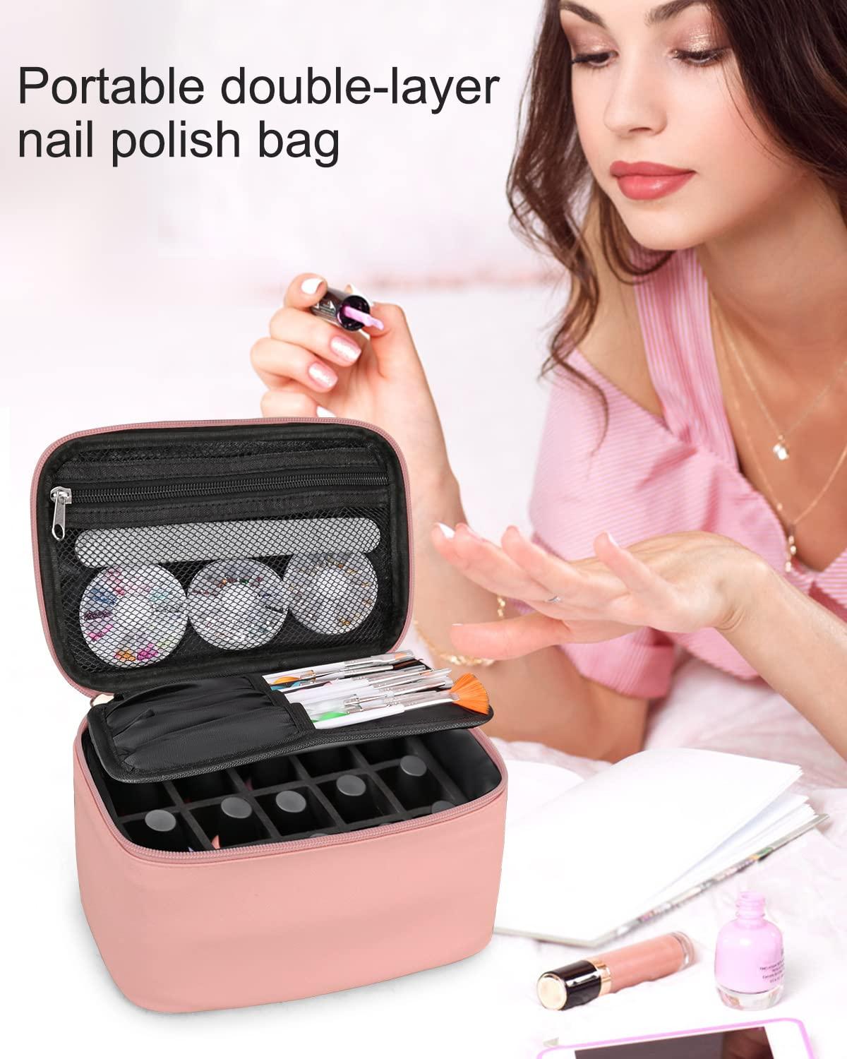 Nail Polish Bag Nail Art Set Organizer Nail Polish Travel Case Nail Tool  Bag Nail Polish Holder With Compartment Manicure Set Accessories Travel Bag  (pink)