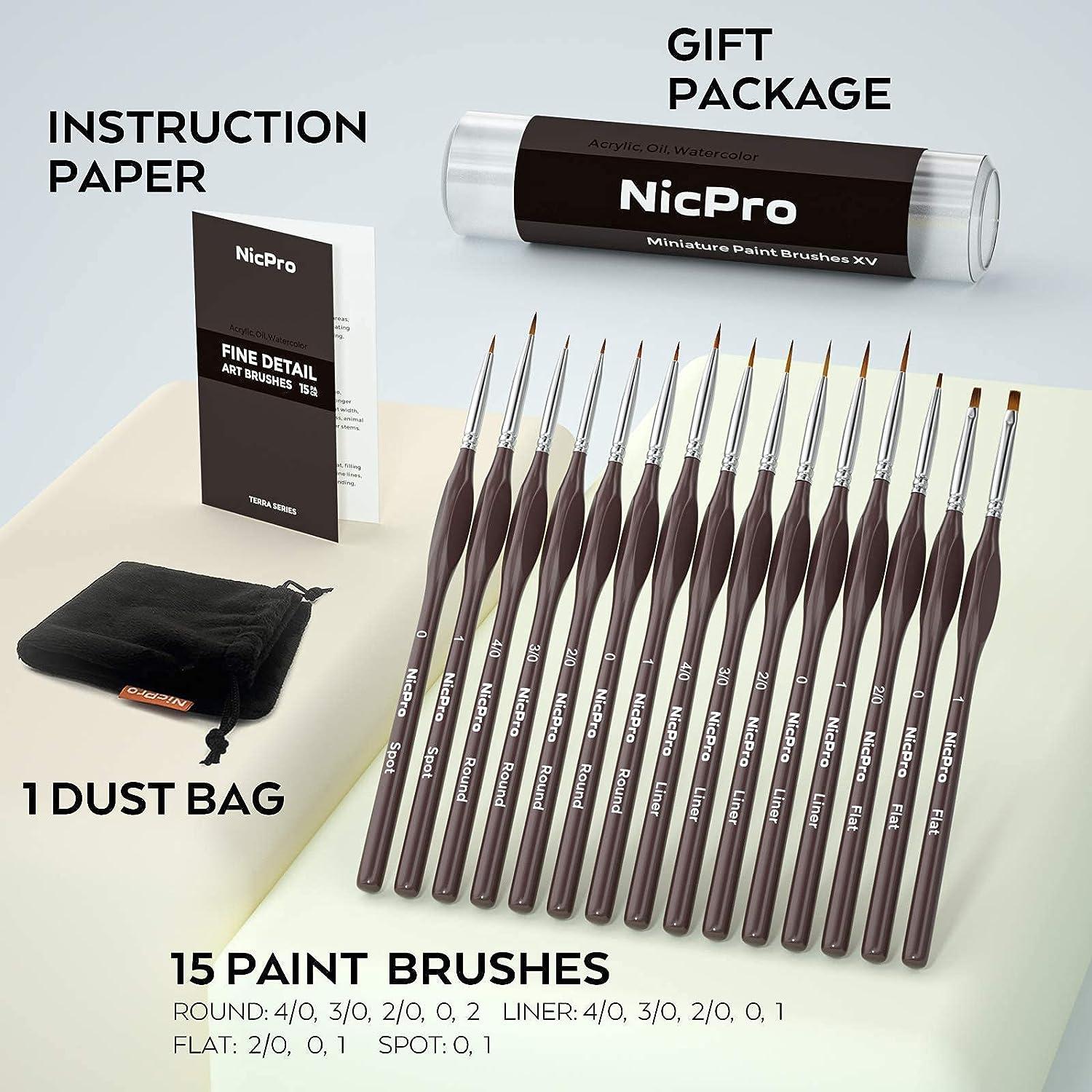 Nicpro Micro Detail Paint Brush Set 15 Small Professional Artist
