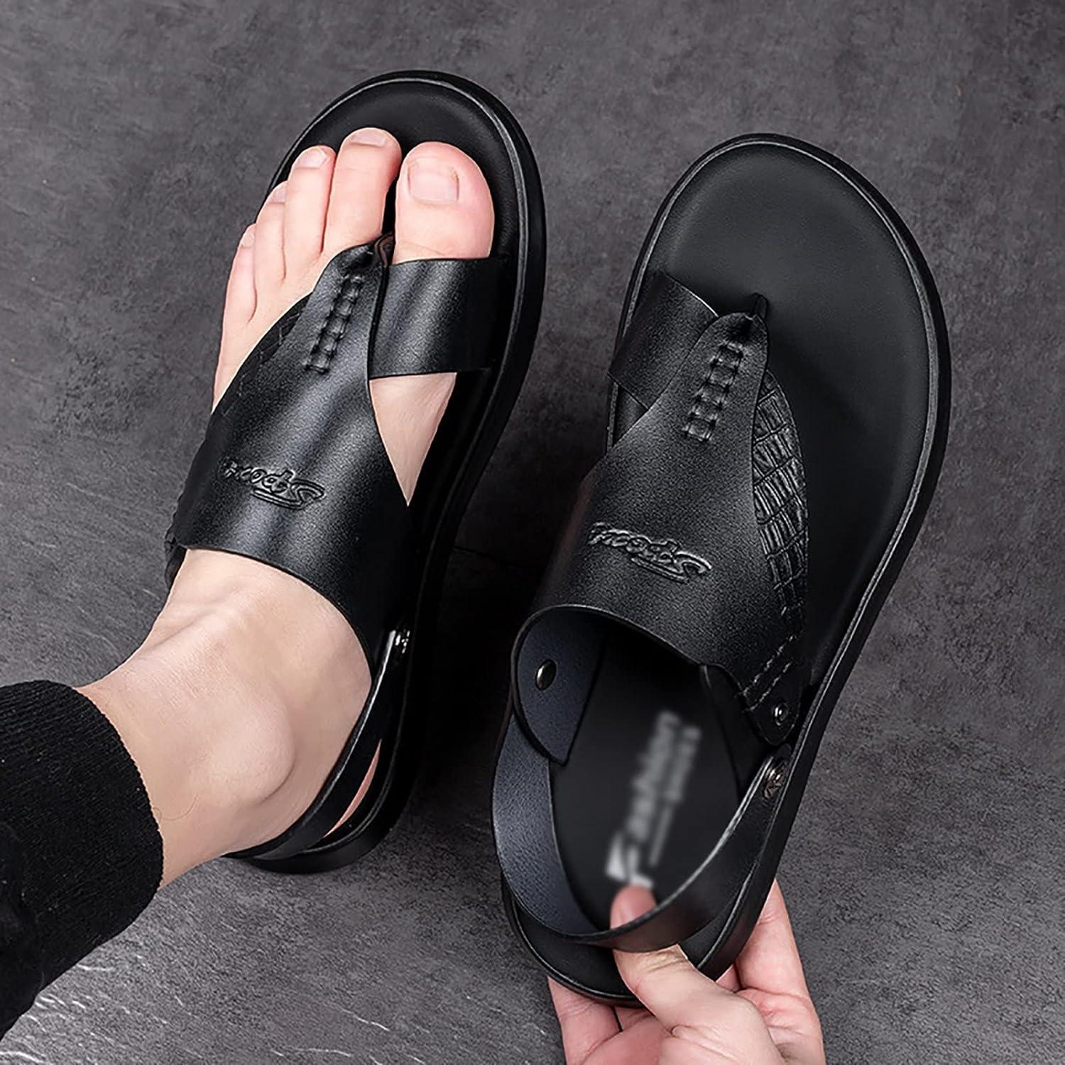 Men's Leather Bunion Corrector Flip Flops Black, 26cm Plantar - Main Image