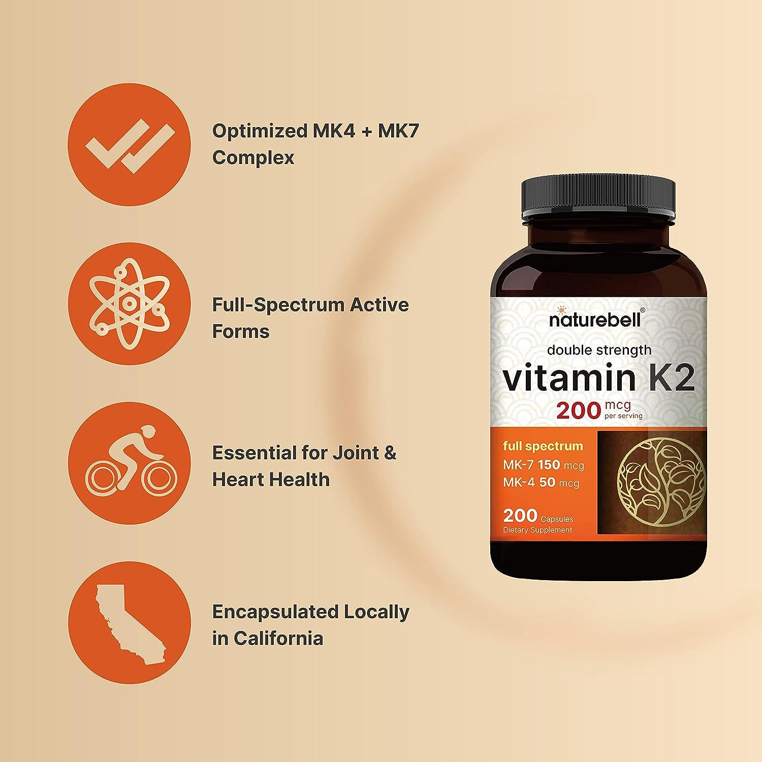Full Spectrum Vitamin K2 Supplement 200 mcg 200 Capsules Joint