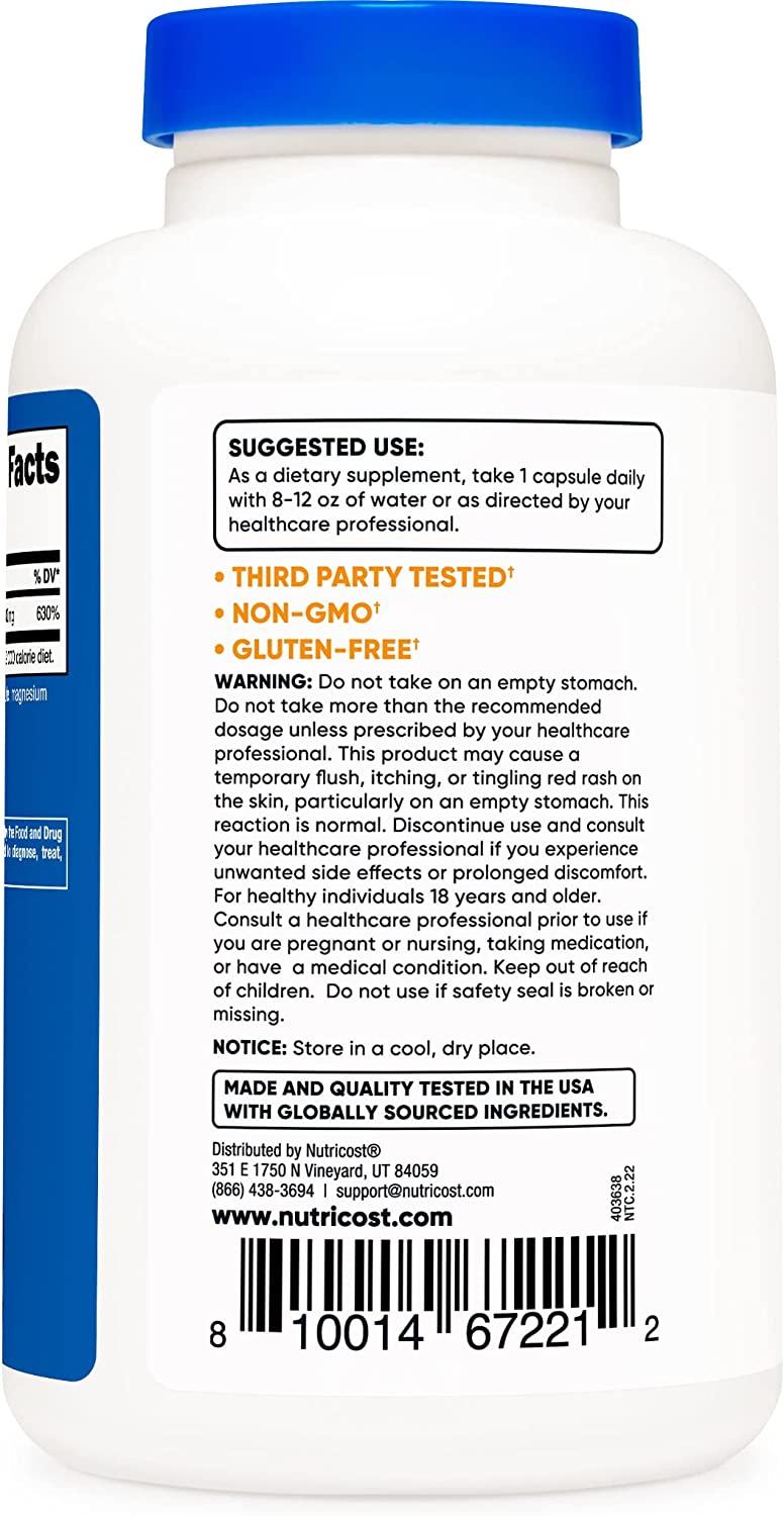 Nutricost Niacin (Vitamin B3) 100mg, 240 Capsules with Flushing, Non