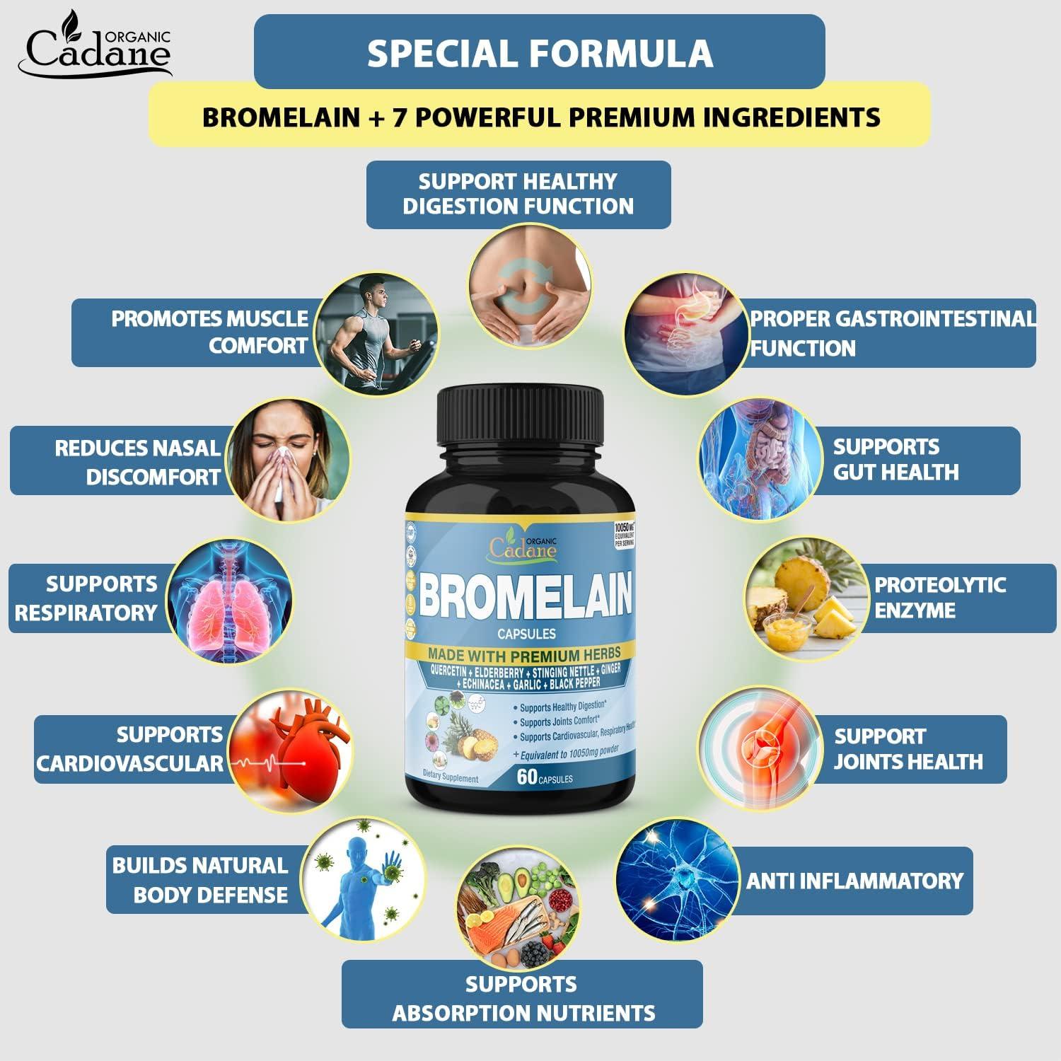 Organic Cadane 2 Packs of Bromelain Capsules 10050mg, 120caps