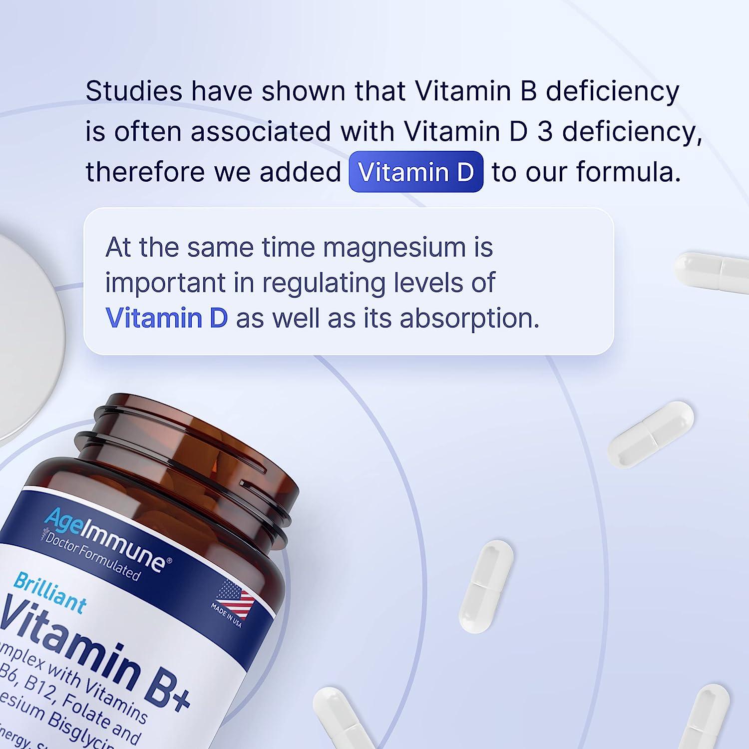 Vitamin B Complex with Vitamins B6 20mg D3 1000IU Albion Magnesium