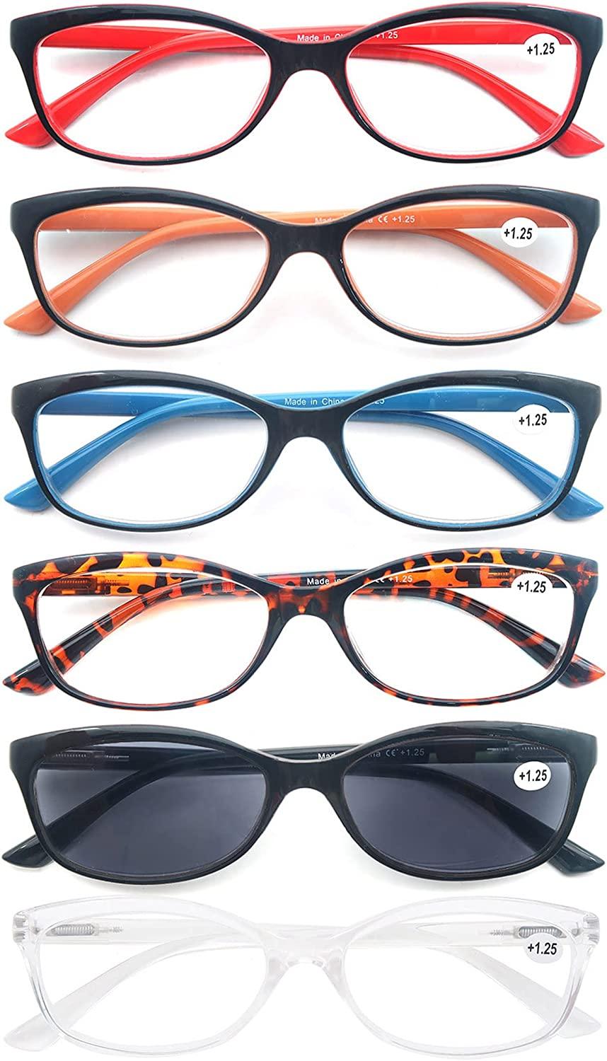 Reading Glasses Women 6 Pack Ladies Stylish Readers Cheaters +2.00 W/Sun Reader Glasses