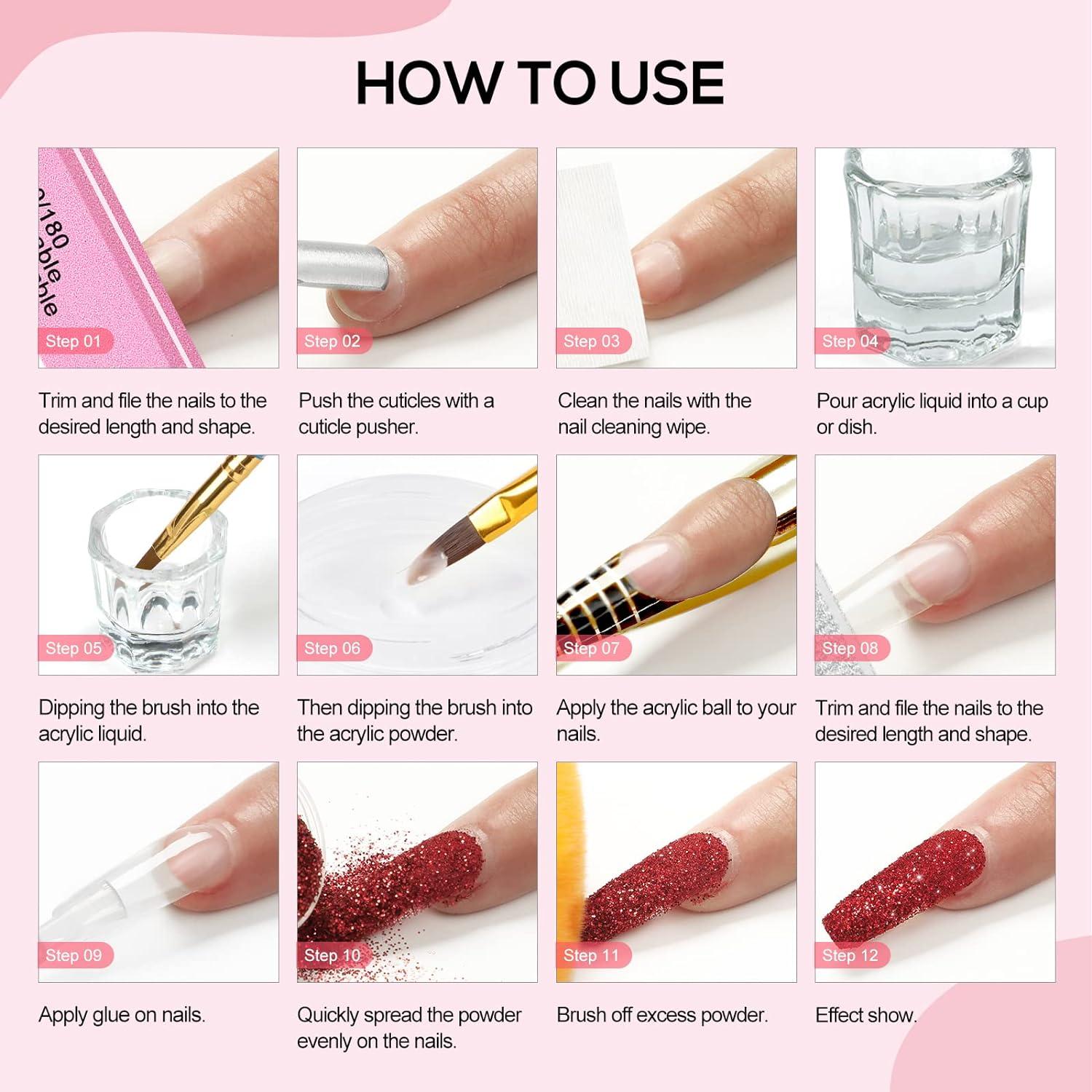 COSCELIA Acrylic Nail Kit With Lamp 30ML Acrylic Liquid And 3 Colors