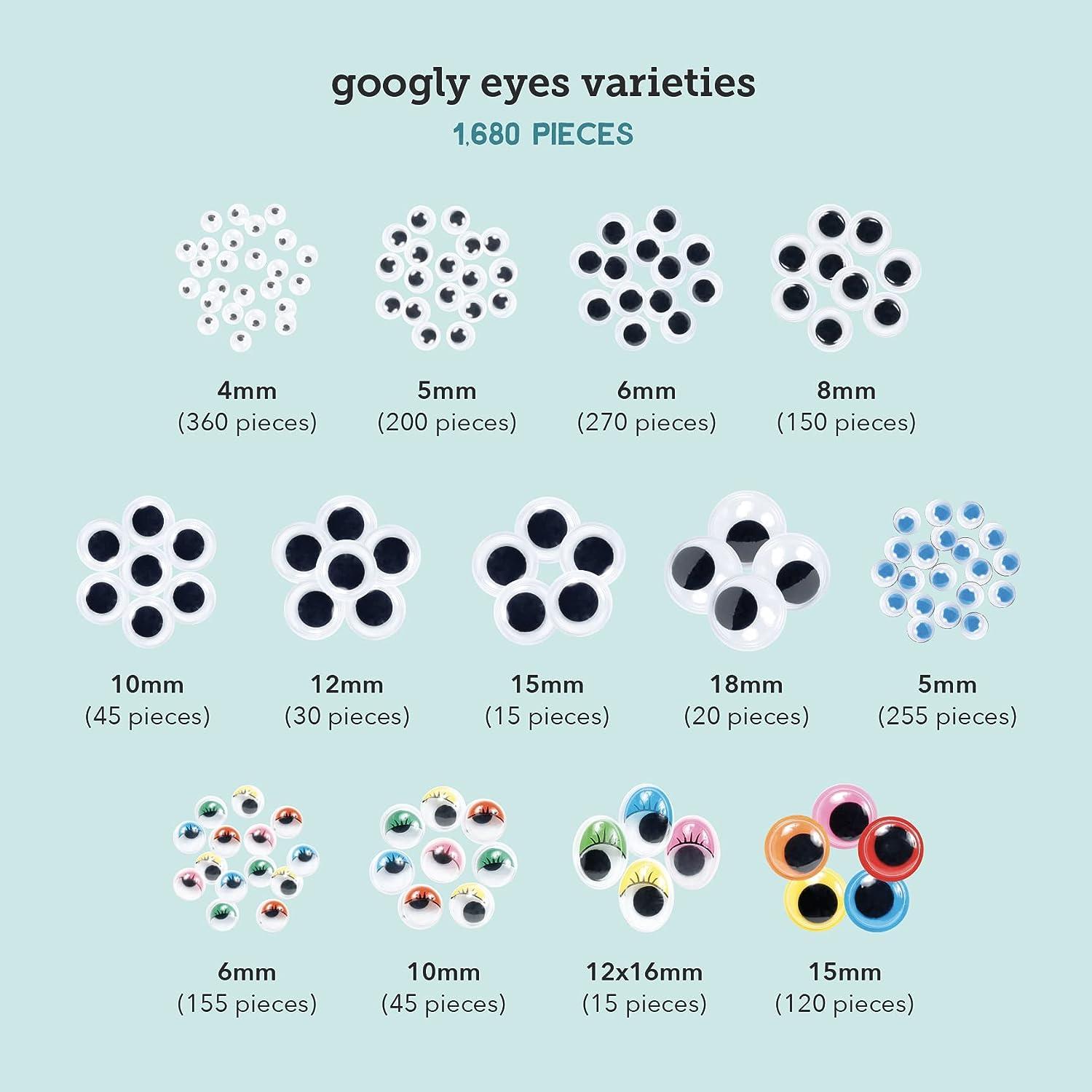 Incraftables Self Adhesive Googly Eyes 1680 pcs Set. Best Small & Large  Colorful Sticky Wiggle Eye for DIY Arts & Crafts (4 mm to 18 mm). 30  Varieties Value Pack for Adults & Kids