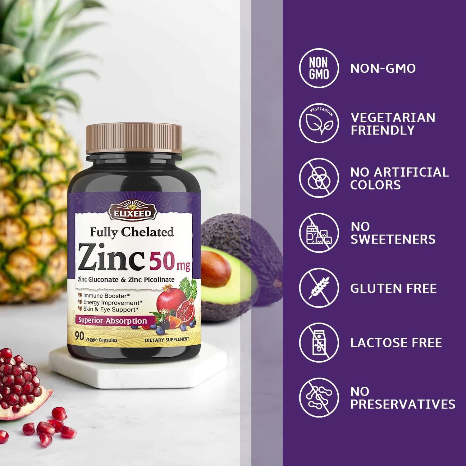 Elixeed Zinc 50 mg 2 Superior Forms as Zinc Picoline & Gluconate