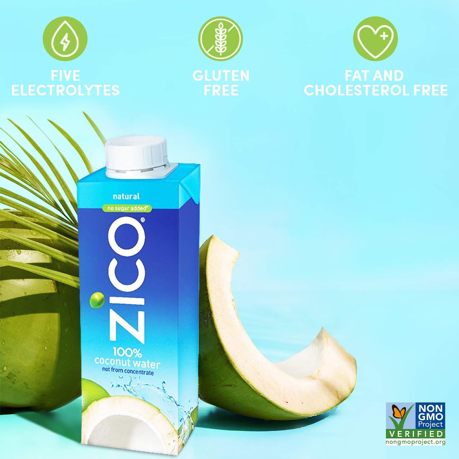 ZICO 100 Coconut Water Drink 18 Pack, Natural Flavored No Sugar