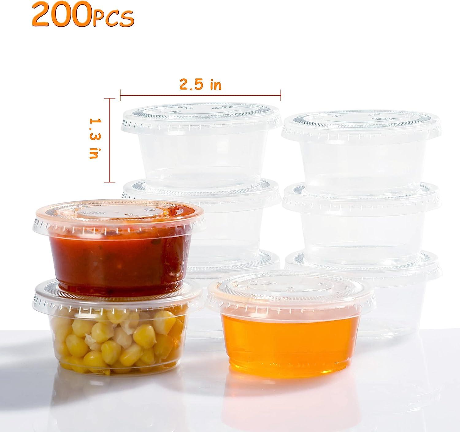 200 Sets - 2 oz. Small Plastic Containers with Lids, Jello Shot Cups,  Condiment Cups, 2oz Dipping Sauce & Salad Dressing Container, Disposable Mini  Plastic Portion Souffle Cups Ramekins, Pudding Cup 2 Ounce