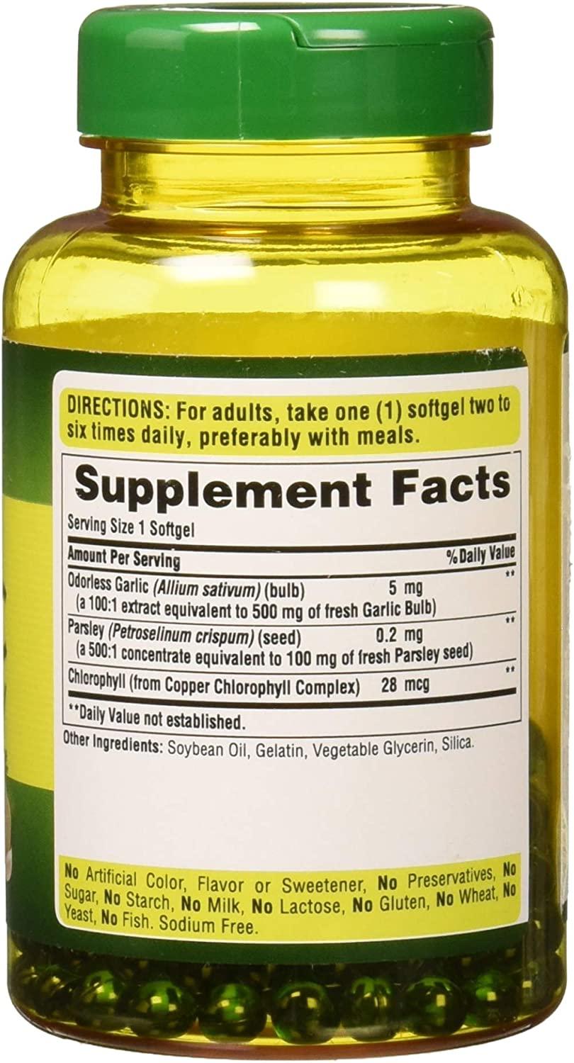 Puritan's Pride Odorless Garlic & Parsley 500mg/100mg 250ct Immune