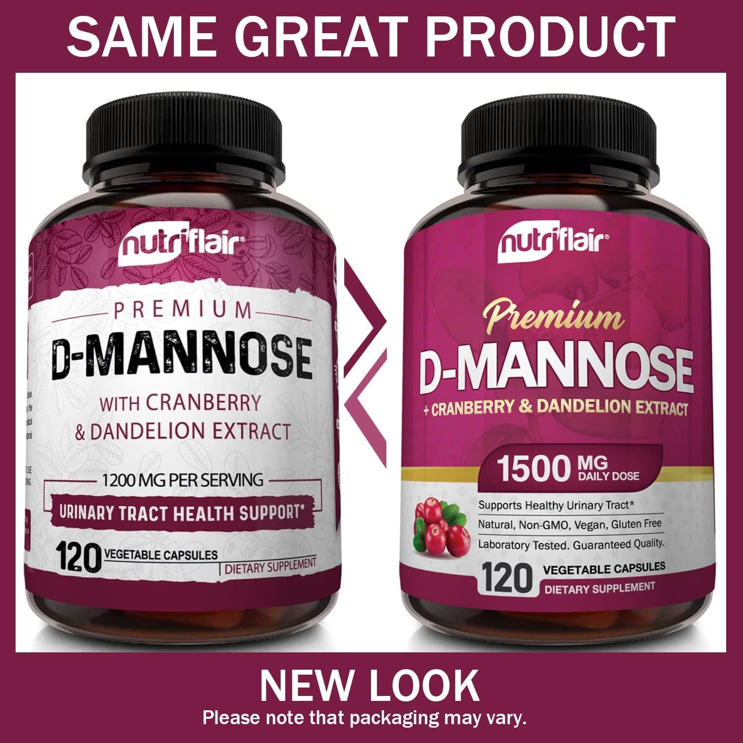 NutriFlair DMannose 1200mg Capsules with Cranberry & Dandelion UTI