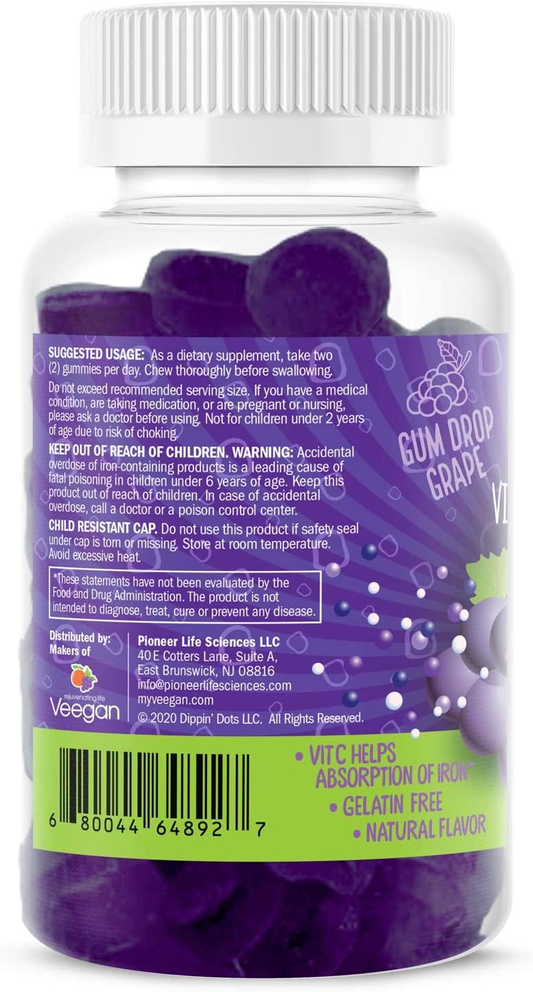Dippin' Dots Iron with Vitamin C & B12 Gummies (60 Count) Vital for