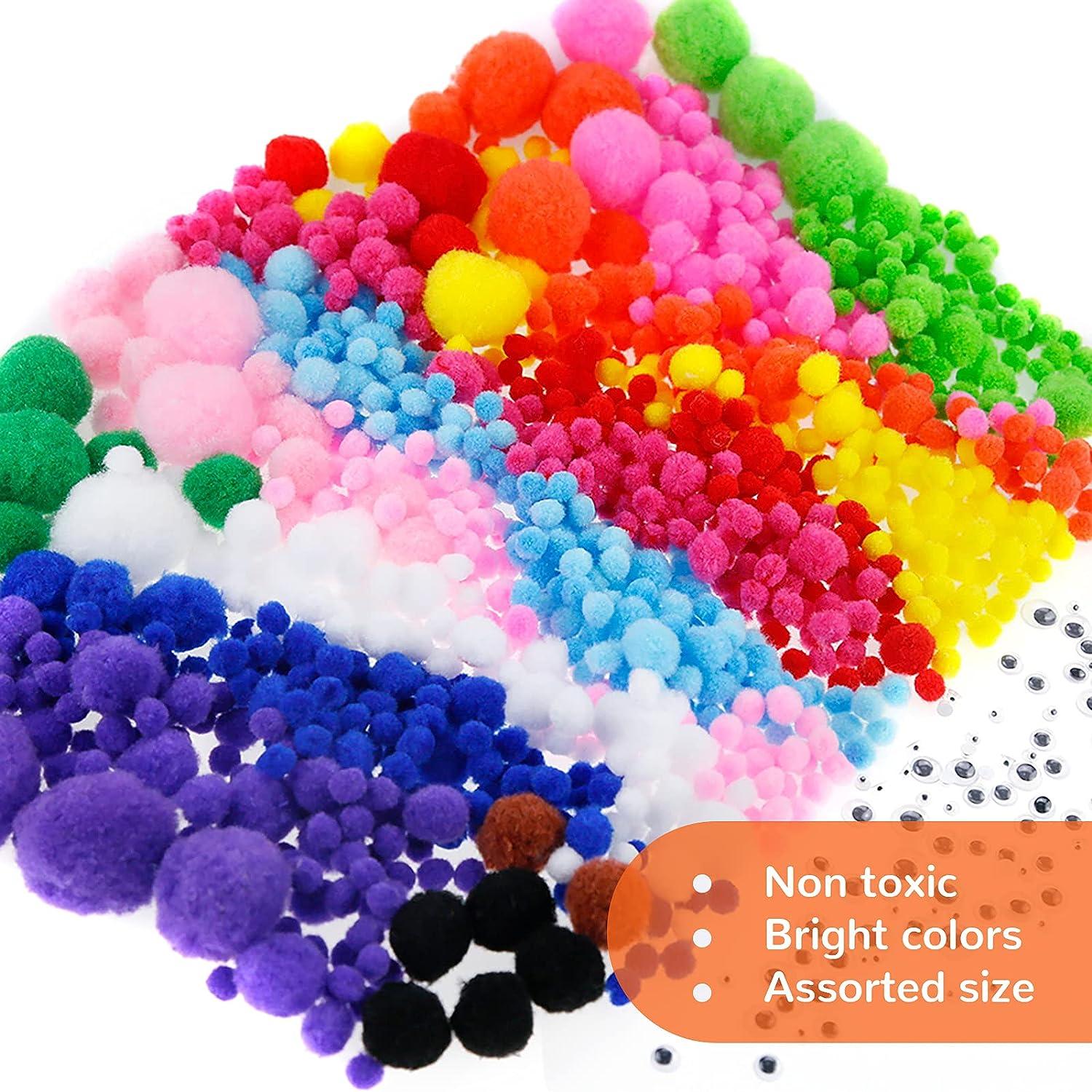 Caydo 1400PCS 5 Sizes Multicolor Pom Poms Assorted Pompoms Balls with 4
