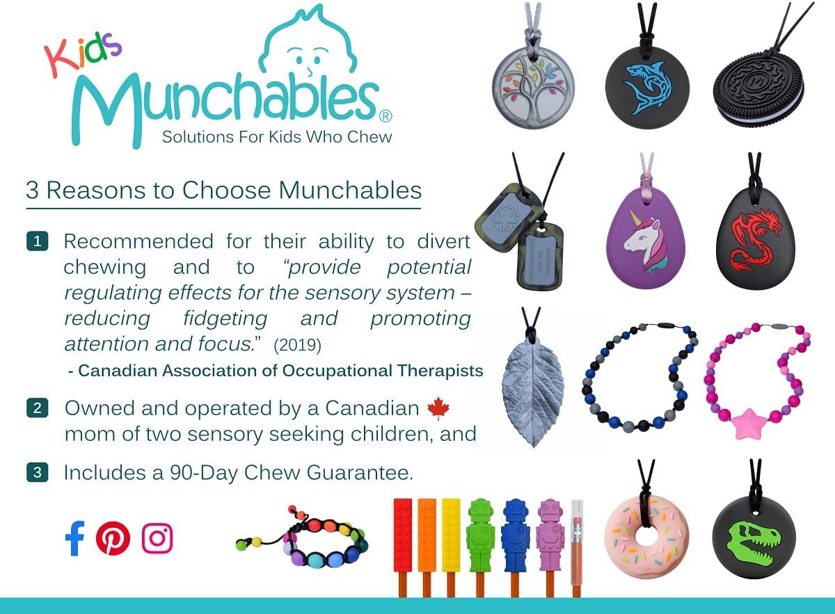 Munchables Dino Skull Sensory Chew Necklace Chewy Fidget Toy for Adults Kids Green
