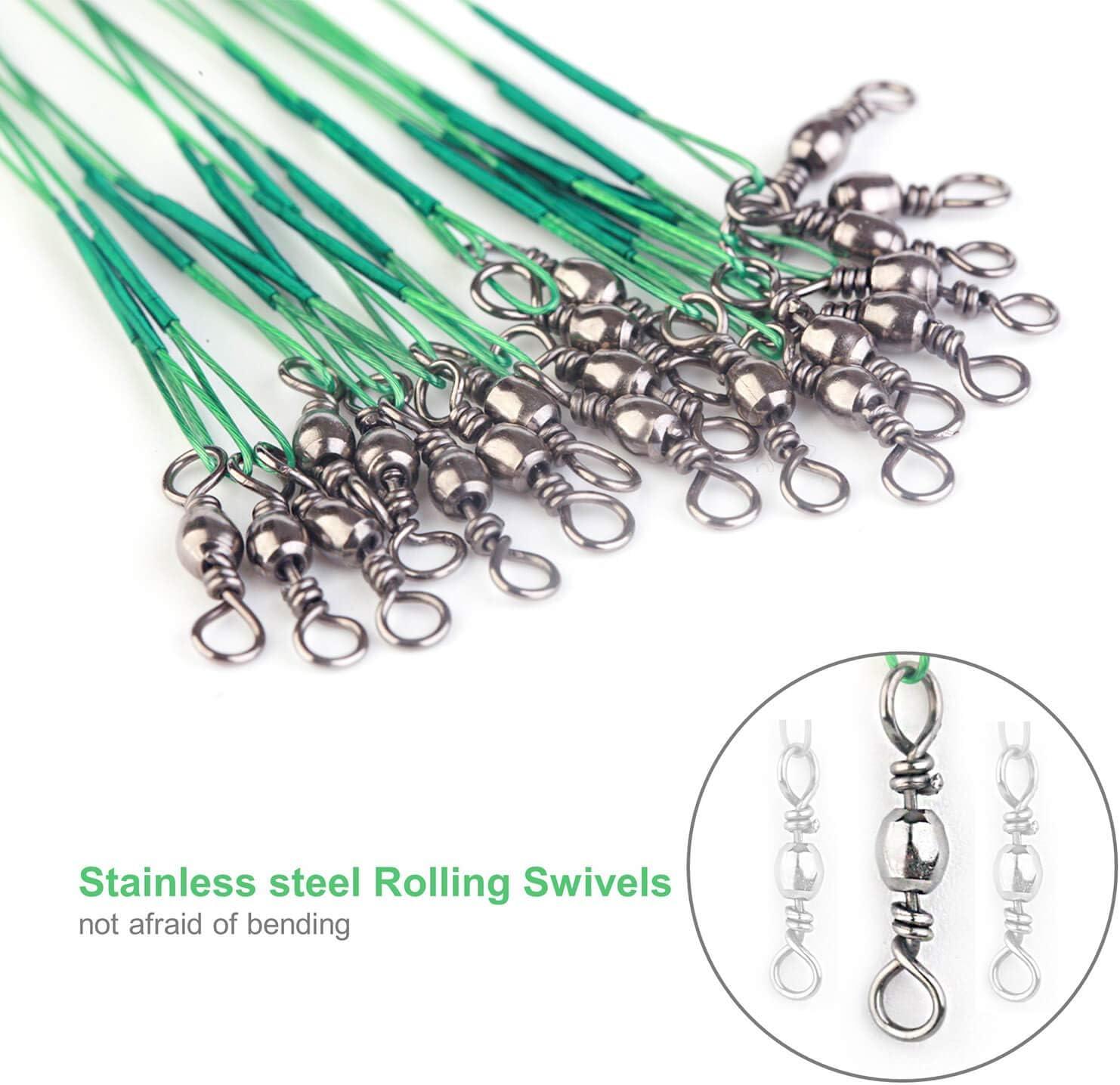 60pcs Stainless Steel Fishing Wire Leaders Rigs with Snaps Swivels