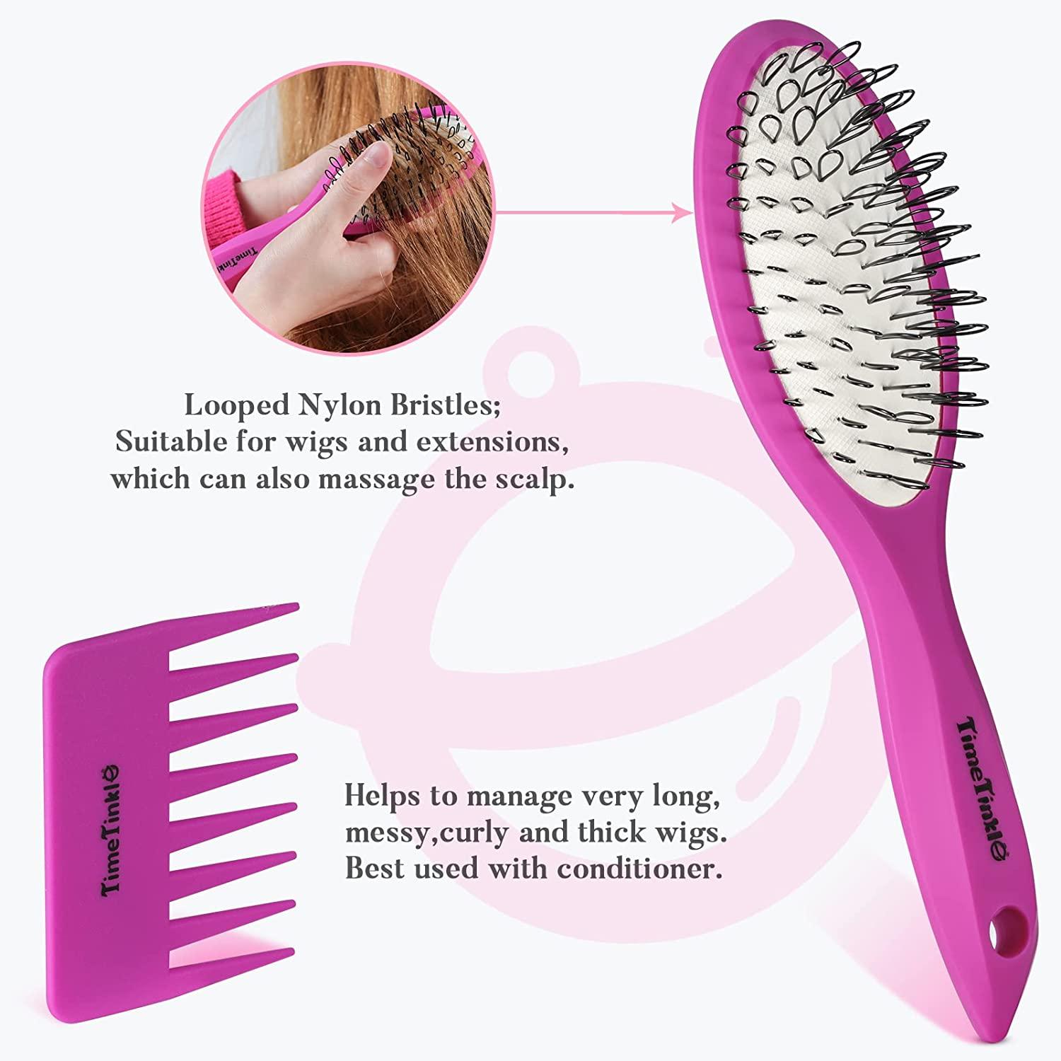 TimeTinkle Wig Brush Comb Set - Loop Brush & Mini Wig Comb for Hair  Extensions, Synthetic Wigs and Human Hair
