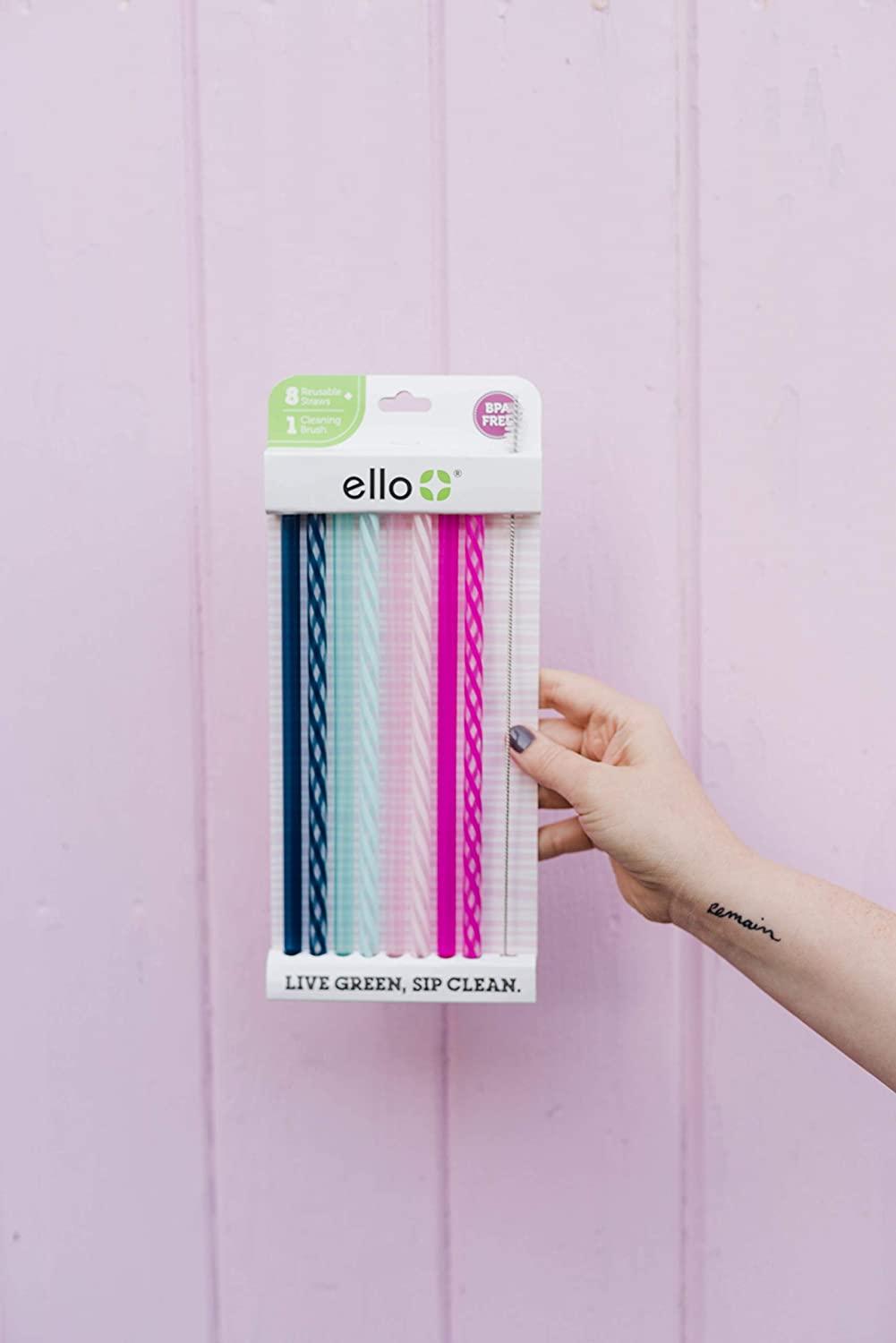 Ello Impact BPA-Free Plastic Reusable Straws with Cleaning Brush, 8 Piece  Multi-Pack, Rosewater