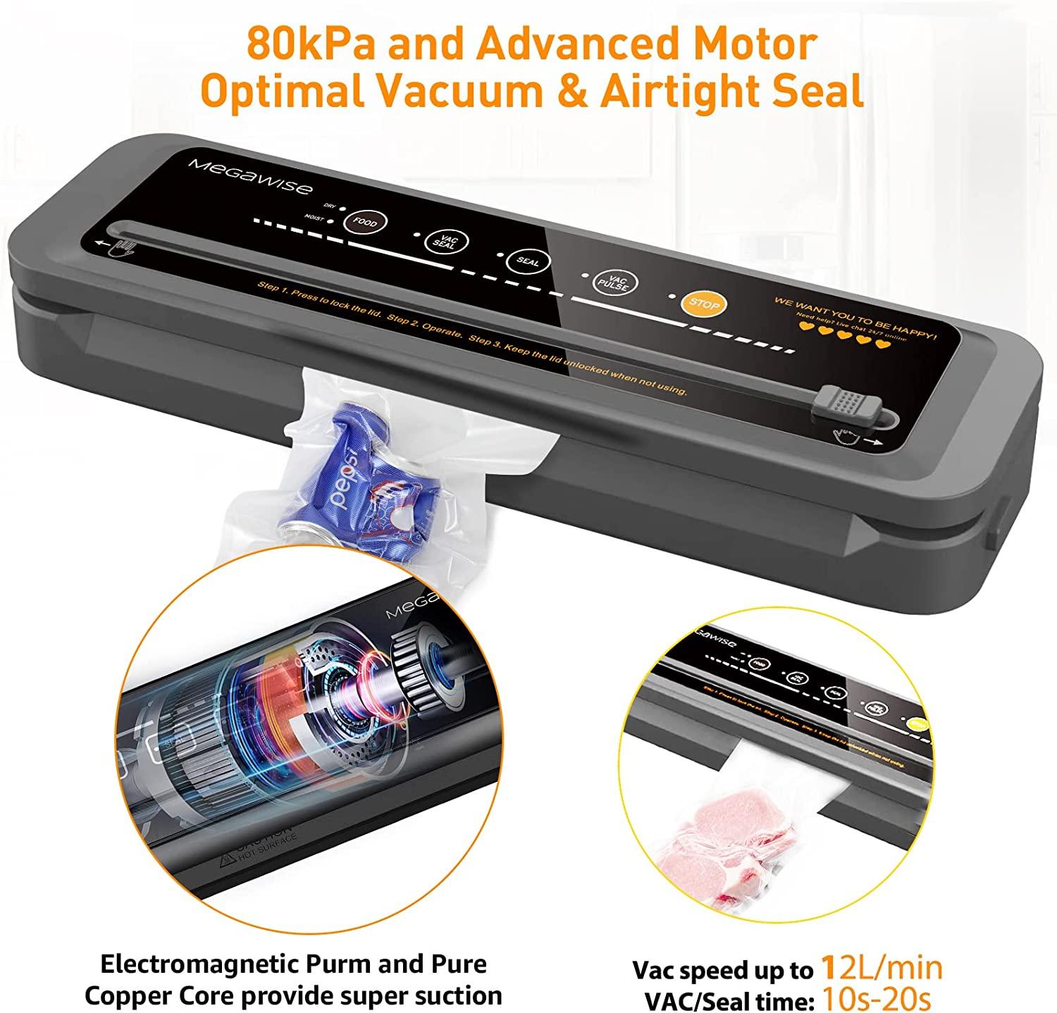 MegaWise 80kpa Powerful but Compact Vacuum Sealer Machine, Bags and