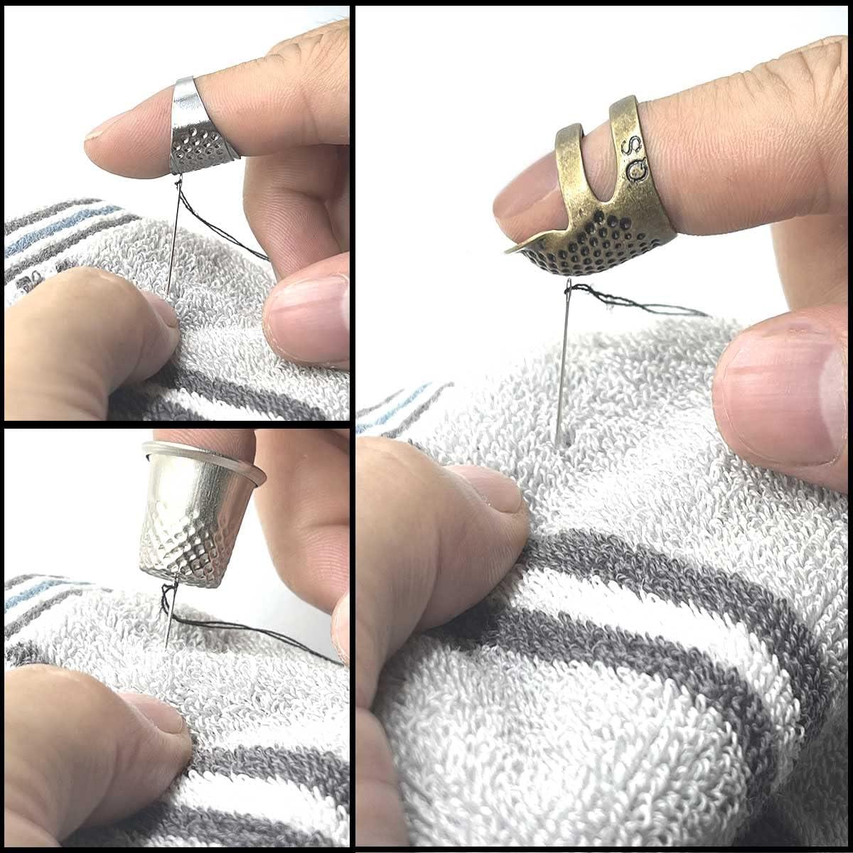 4 Pcs Sewing Thimble Metal Thimbles for Hand Sewing Adjustable