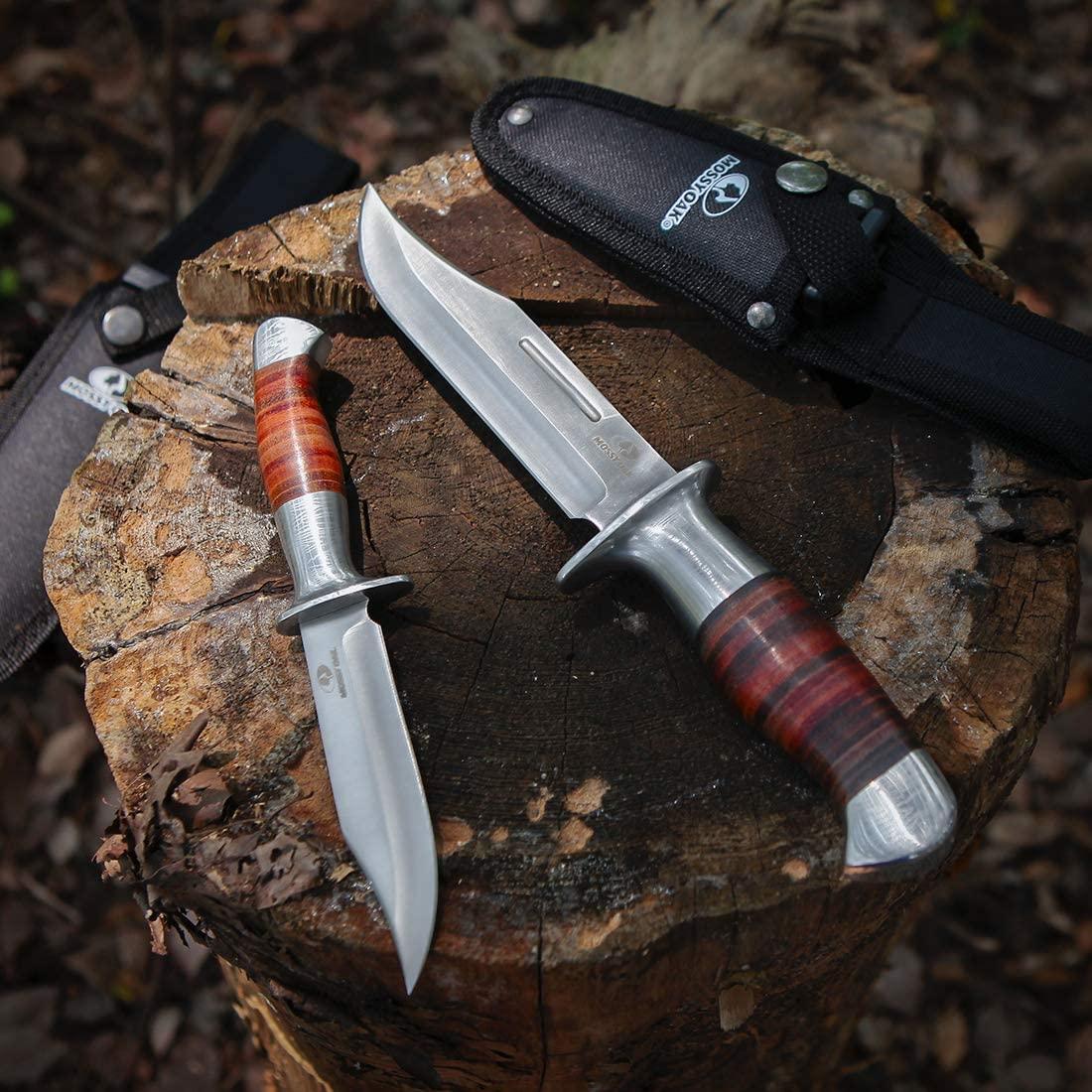 MOSSY OAK Fixed Blade Bowie Knife, 2piece Hunting Knife with Leather