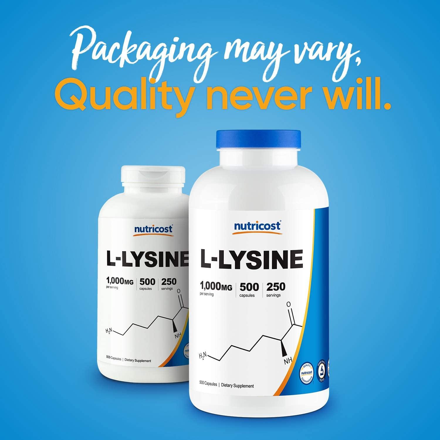 Nutricost LLysine 1000mg Per Serving, 250 Servings, 500 Capsules Gluten Free, NonGMO, 500mg