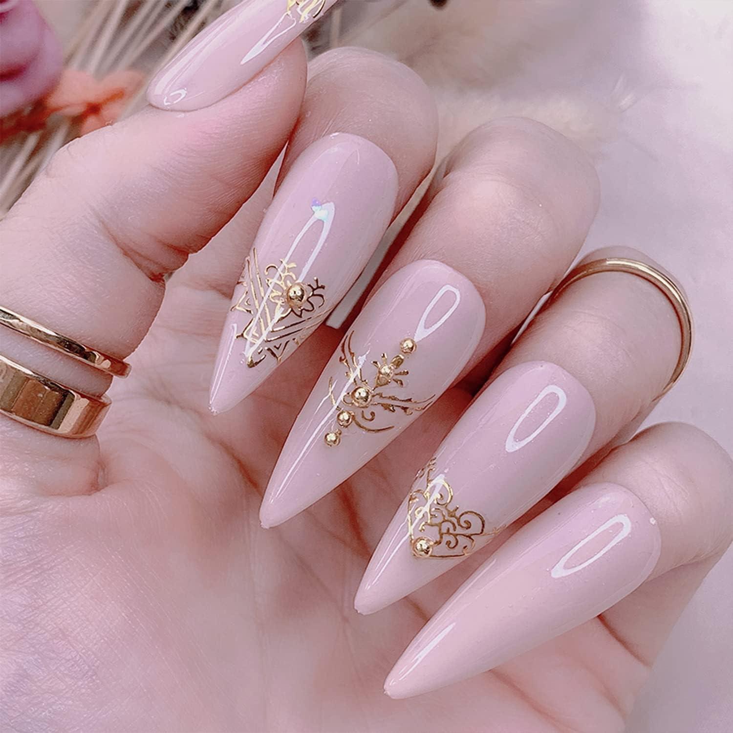 Flowers Nail Art Stickers Decal 3D Self-Adhesive Gold Flower Leaf Lace Nail  Supplies Flower Nail Stickers Geometry Line Nail Designs for Women Girls