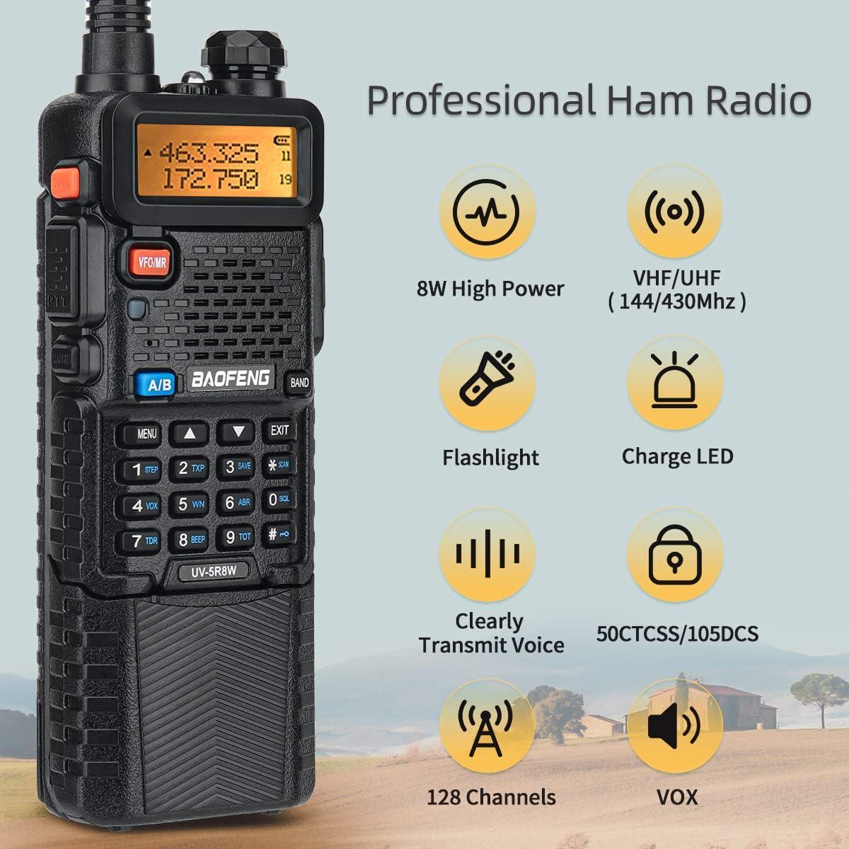 BaoFeng UV-5R Baofeng Radio Ham Radio Handheld 8W High Power Dual Band  2-Way Radio; with Extra AR-805S Antenna AR-771 Antenna USB Charging Cable  Programming Cable Full Kits