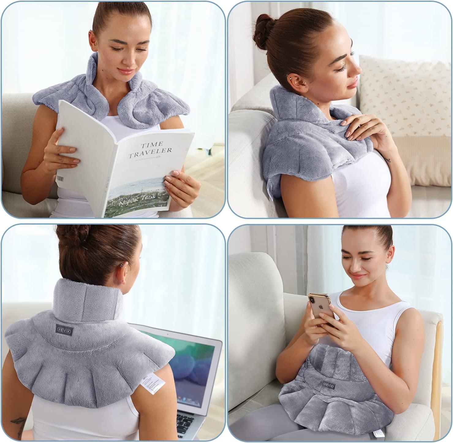 REVIX Microwavable Heating Pad for Neck Shoulders and Back Weighted Neck Wrap with Moist Heat