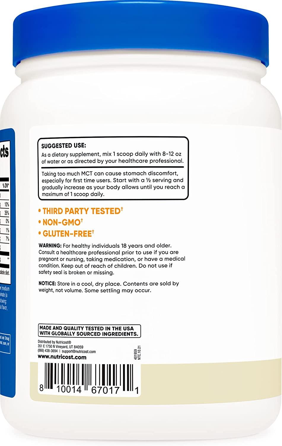 Nutricost Premium MCT Oil Powder (1 LB, Vanilla) Best for Keto