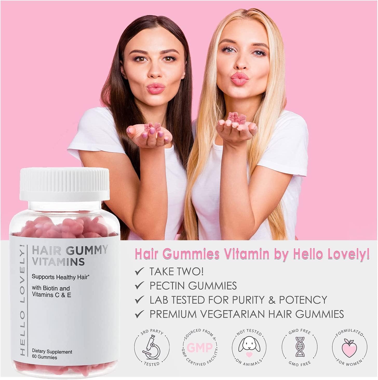 Hello Lovely Hair Vitamins Gummies Biotin 5000mcg, Vitamin E & C for