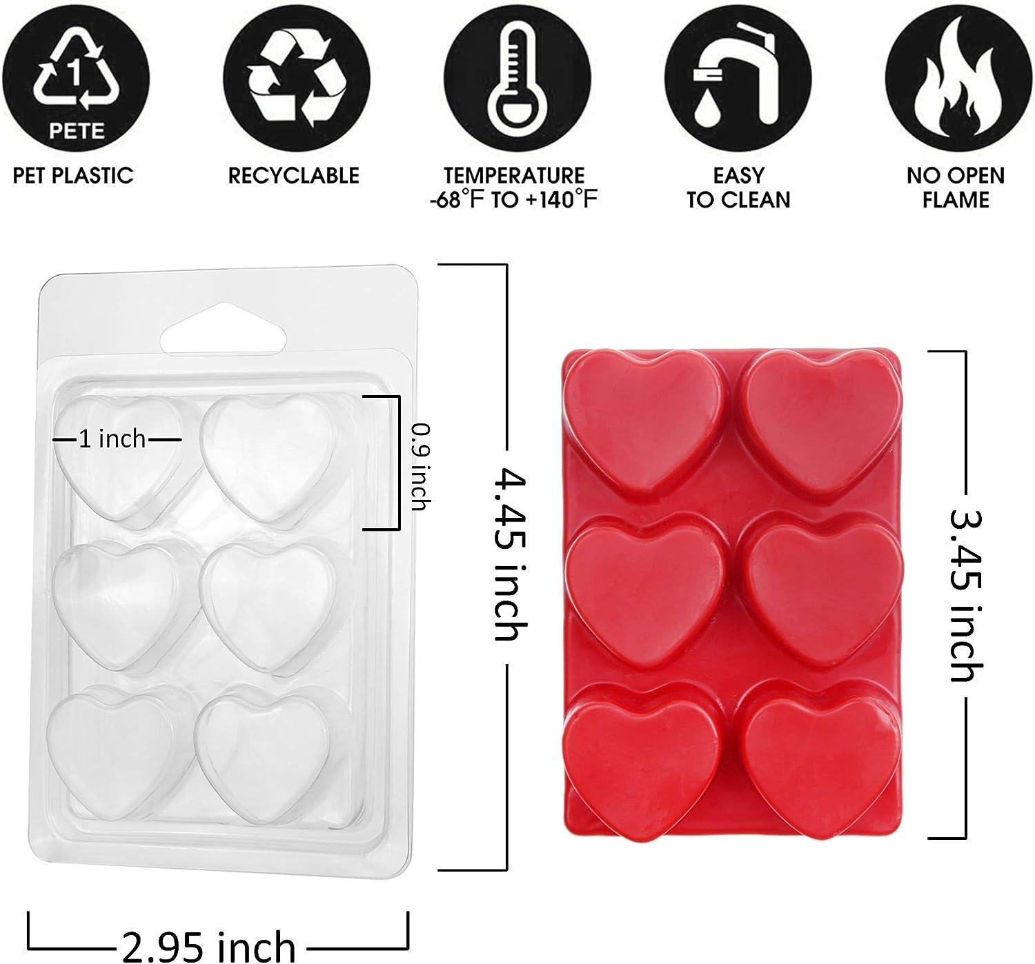 MILIVIXAY Wax Melt Containers-6 Cavity Clear Empty Plastic Wax Melt Molds-25  Packs Heart Shape Clamshells for Tarts Wax Melts.