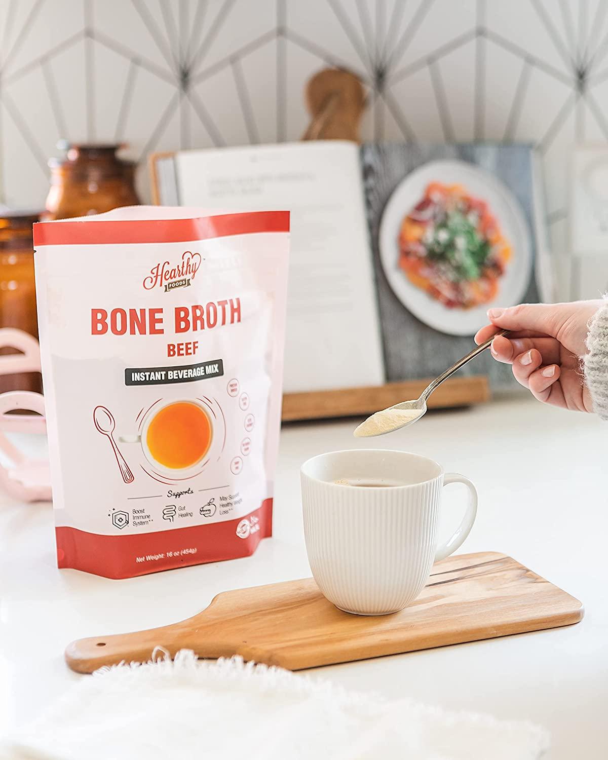 Hearthy Foods Beef Bone Broth Powder, GrassFed Hydrolyzed Bovine Bone
