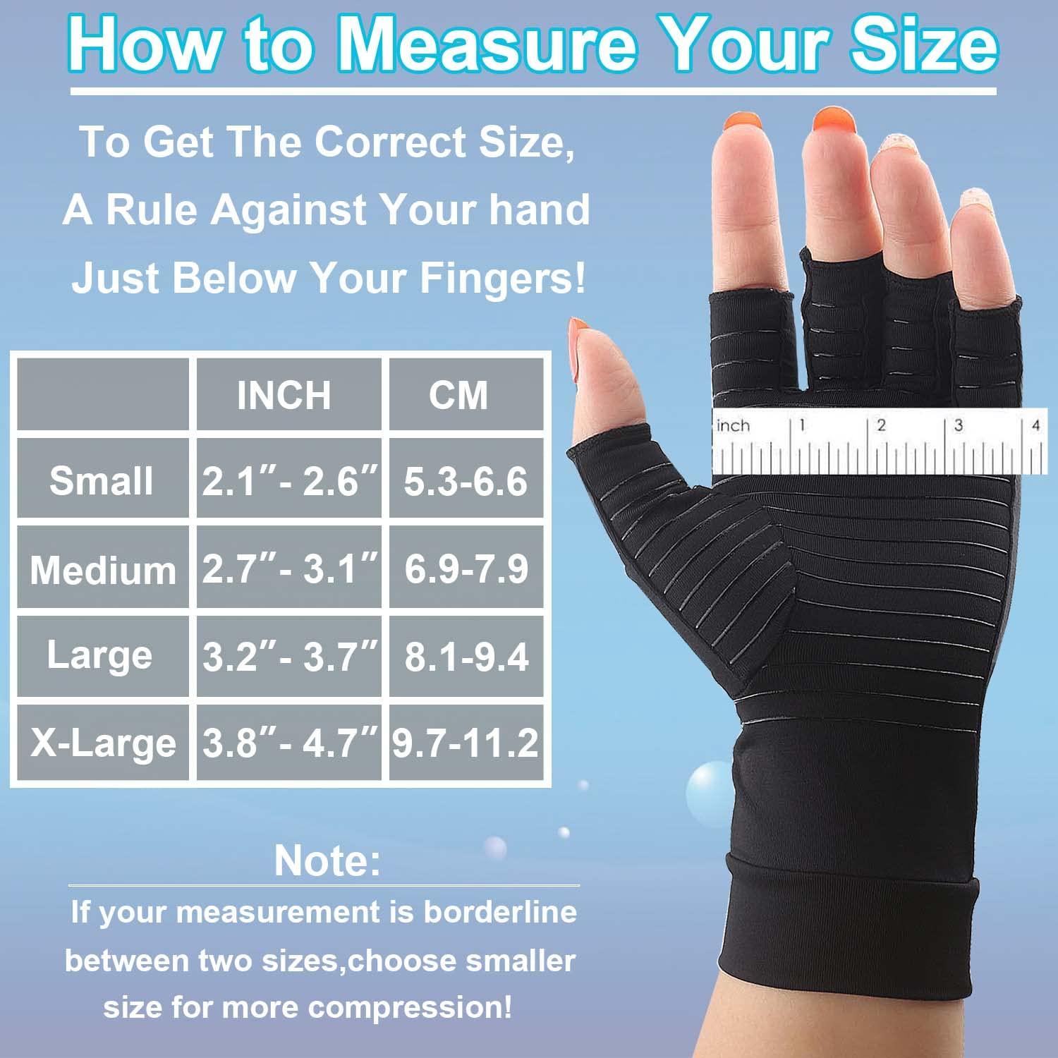 2Pairs Copper Arthritis Compression Gloves for Women Men, Fingerless