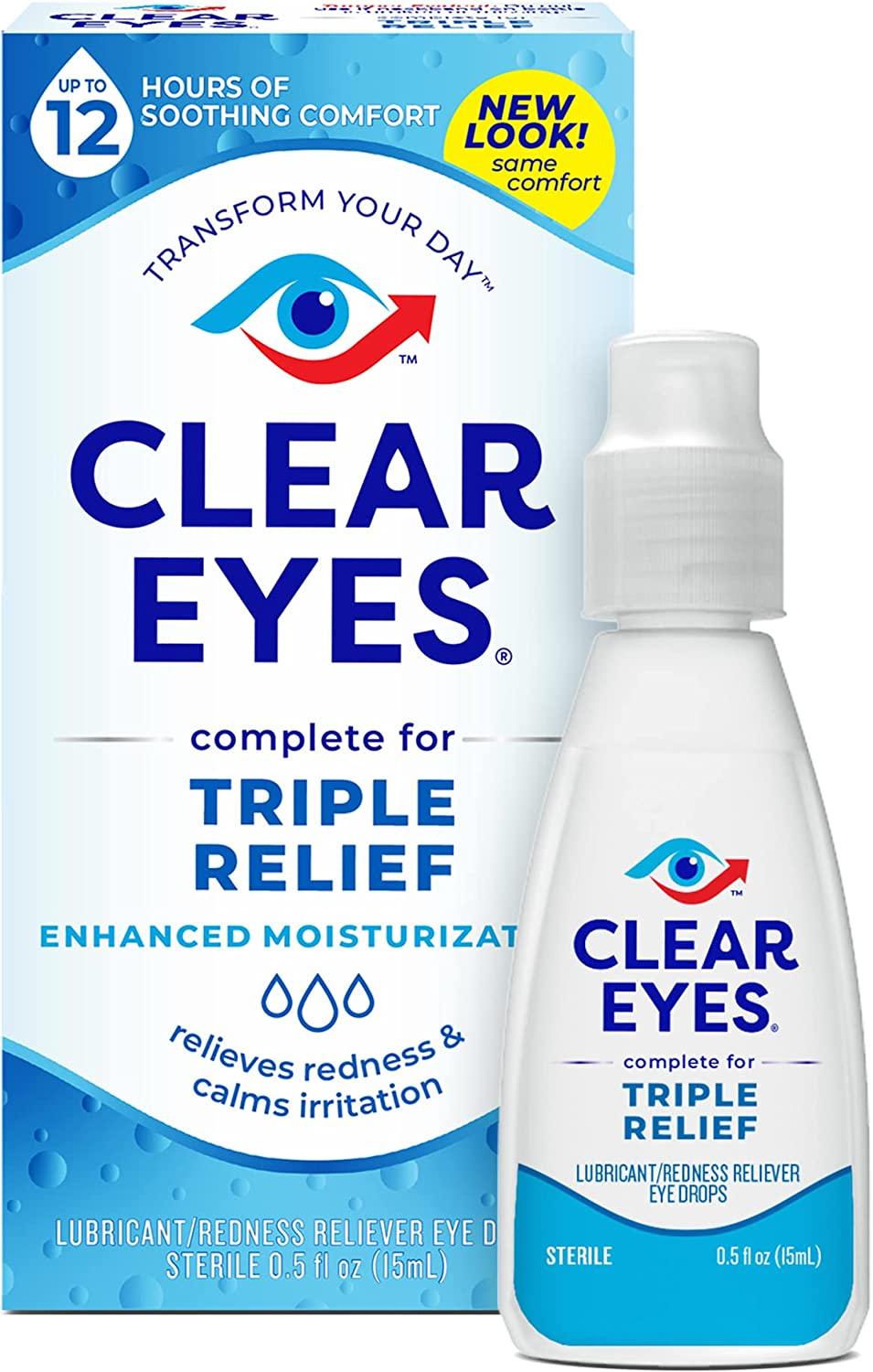 Clear Eyes Triple Action Lubricant Eye Drops Redness Reliever 0.5 fl