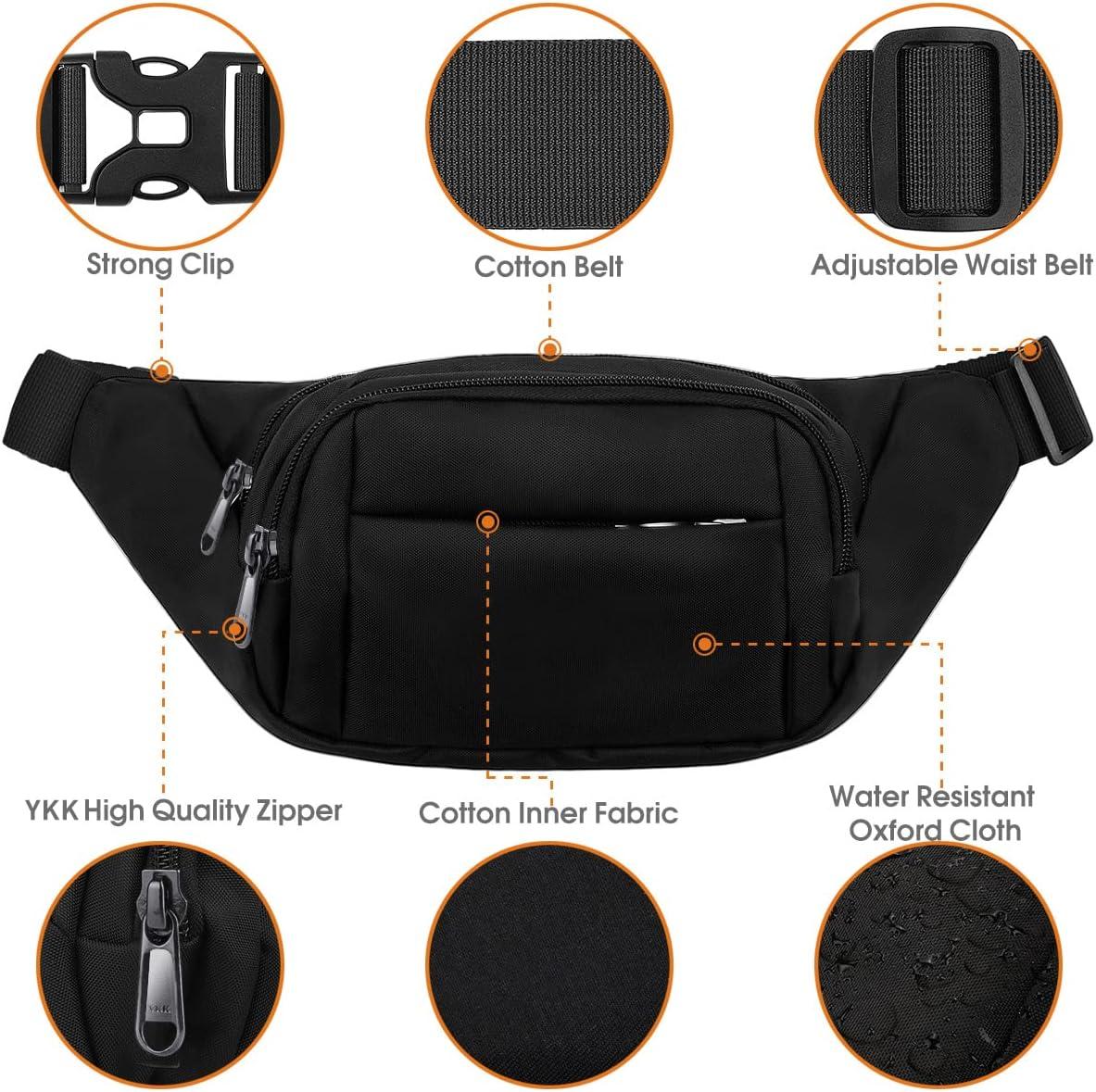 Large Crossbody Fanny Pack for Women Men,Waterproof Waist Bag Pack with  Adjustable Strap & 5-Zipper Pockets,Carrying iPad,Black